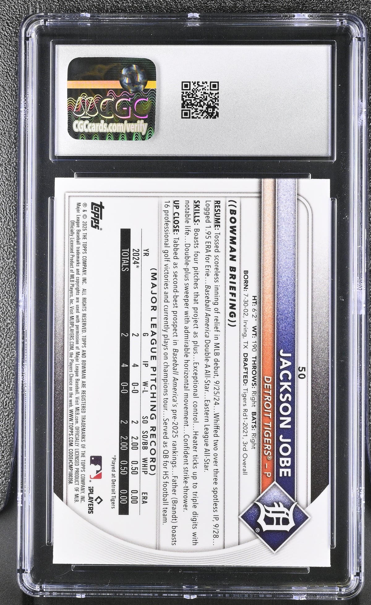2025 Bowman Jackson Jobe Red Rookie Redemption #50 CGC 9