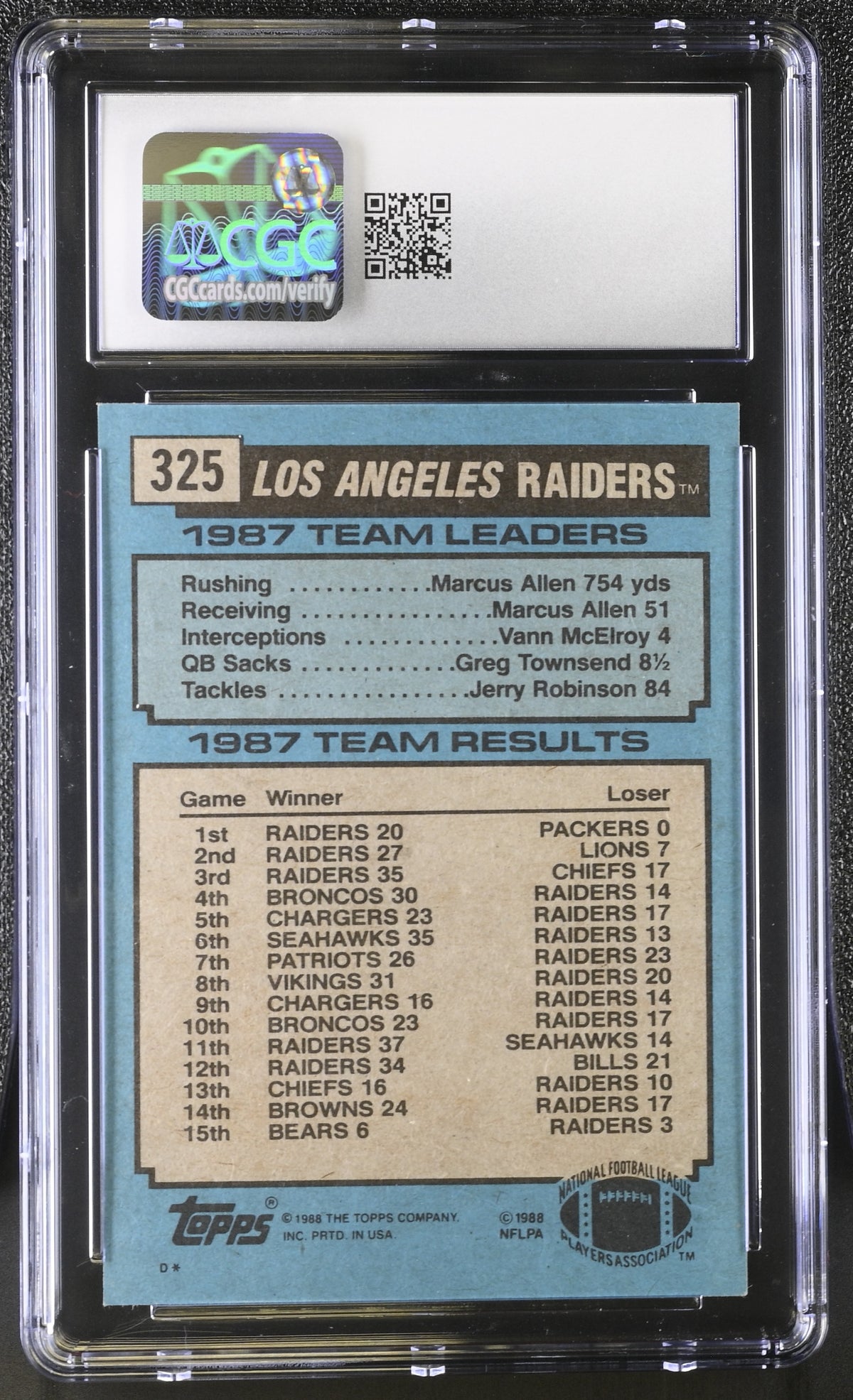 1988 Topps Jackson All Alone Bo Jackson #325 CGC 9 Oakland Raiders