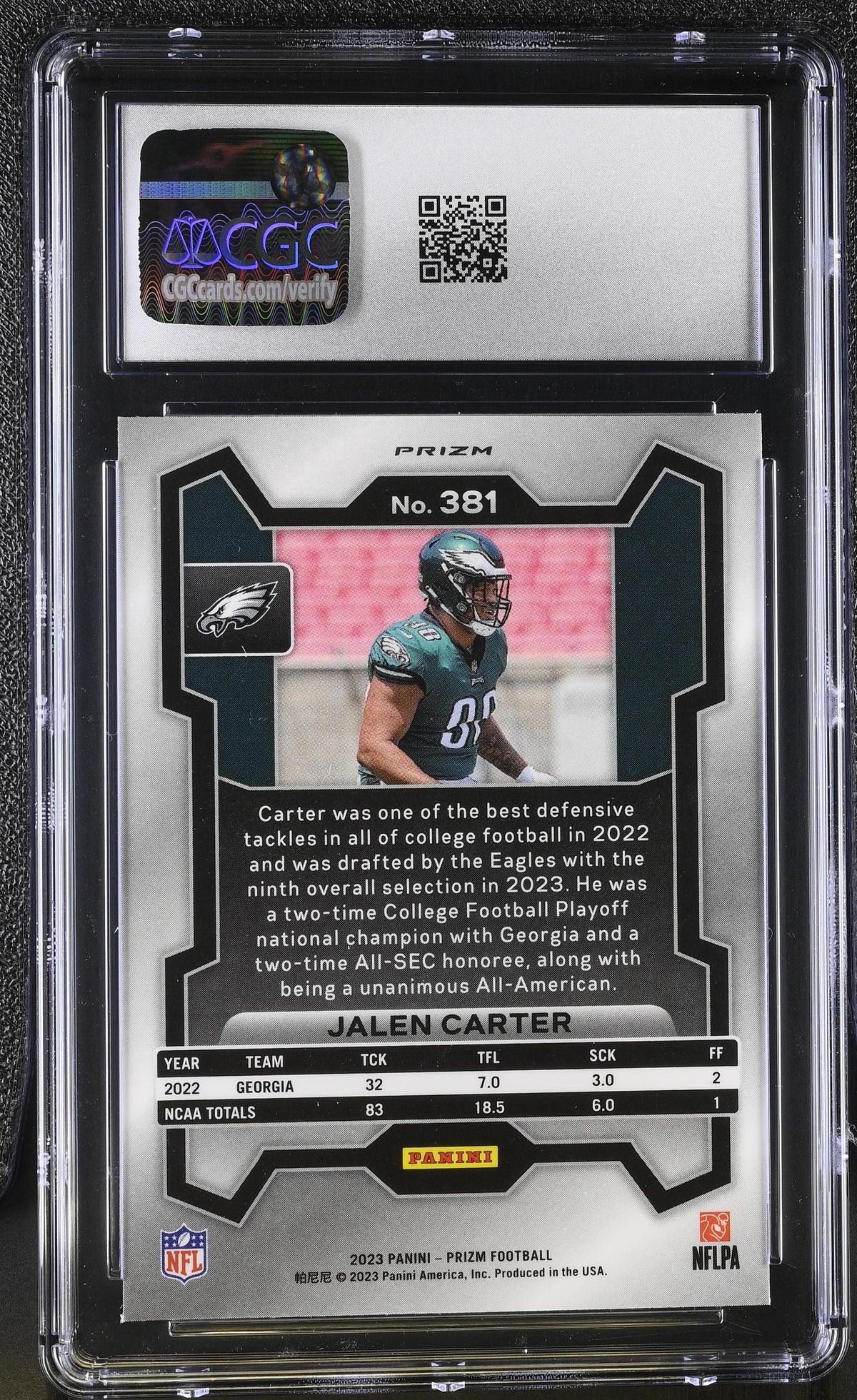 2023 Panini Prizm Jalen Carter Red White & Blue Rookie #381 CGC 9.5 Eagles