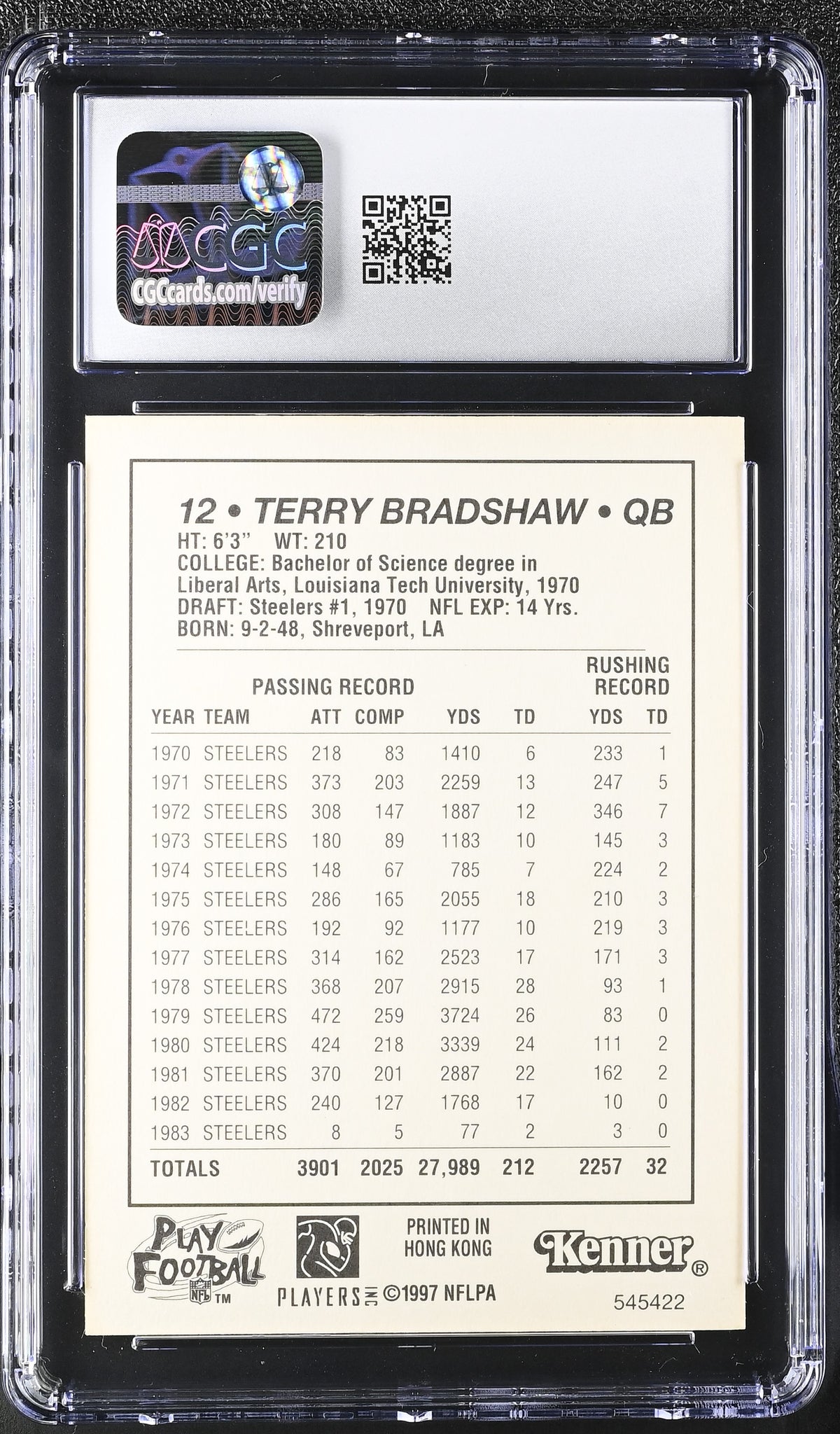 1997 Kenner Starting Lineup Terry Bradshaw CGC 9 Pittsburgh Steelers