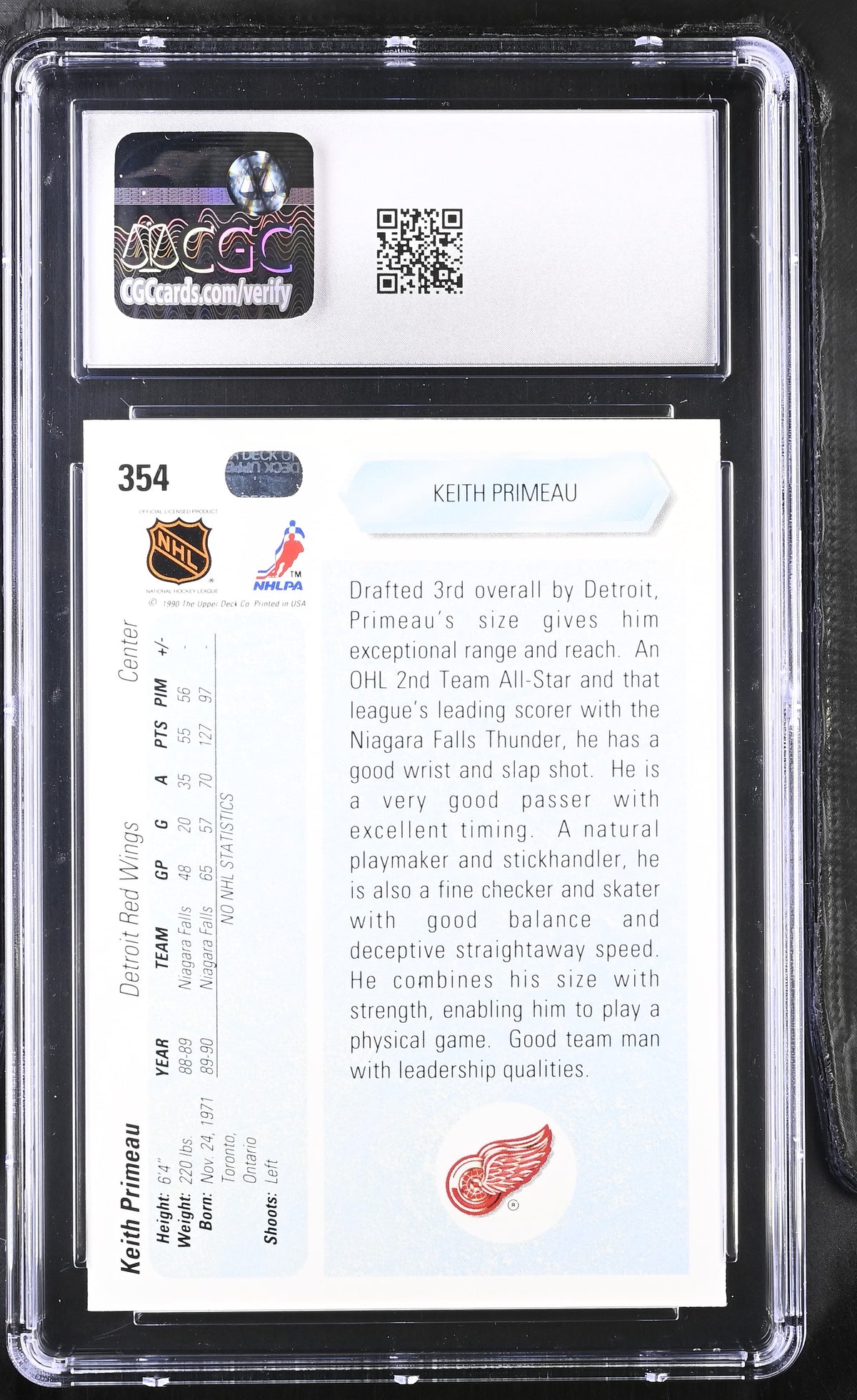 1990-91 Upper Deck Keith Primeau Rookie #354 CGC 9 Detroit Red Wings
