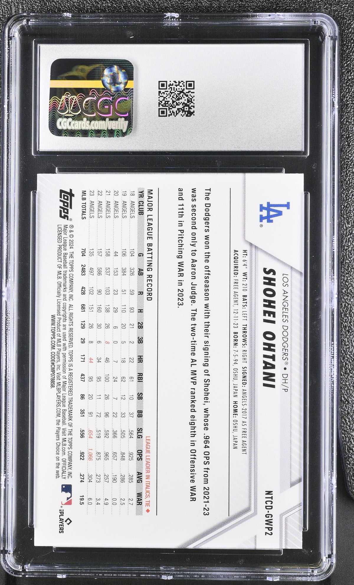 2024 Topps National Trading Card Day Shohei Ohtani #NTCD-GWP2 CGC 10 Dodgers