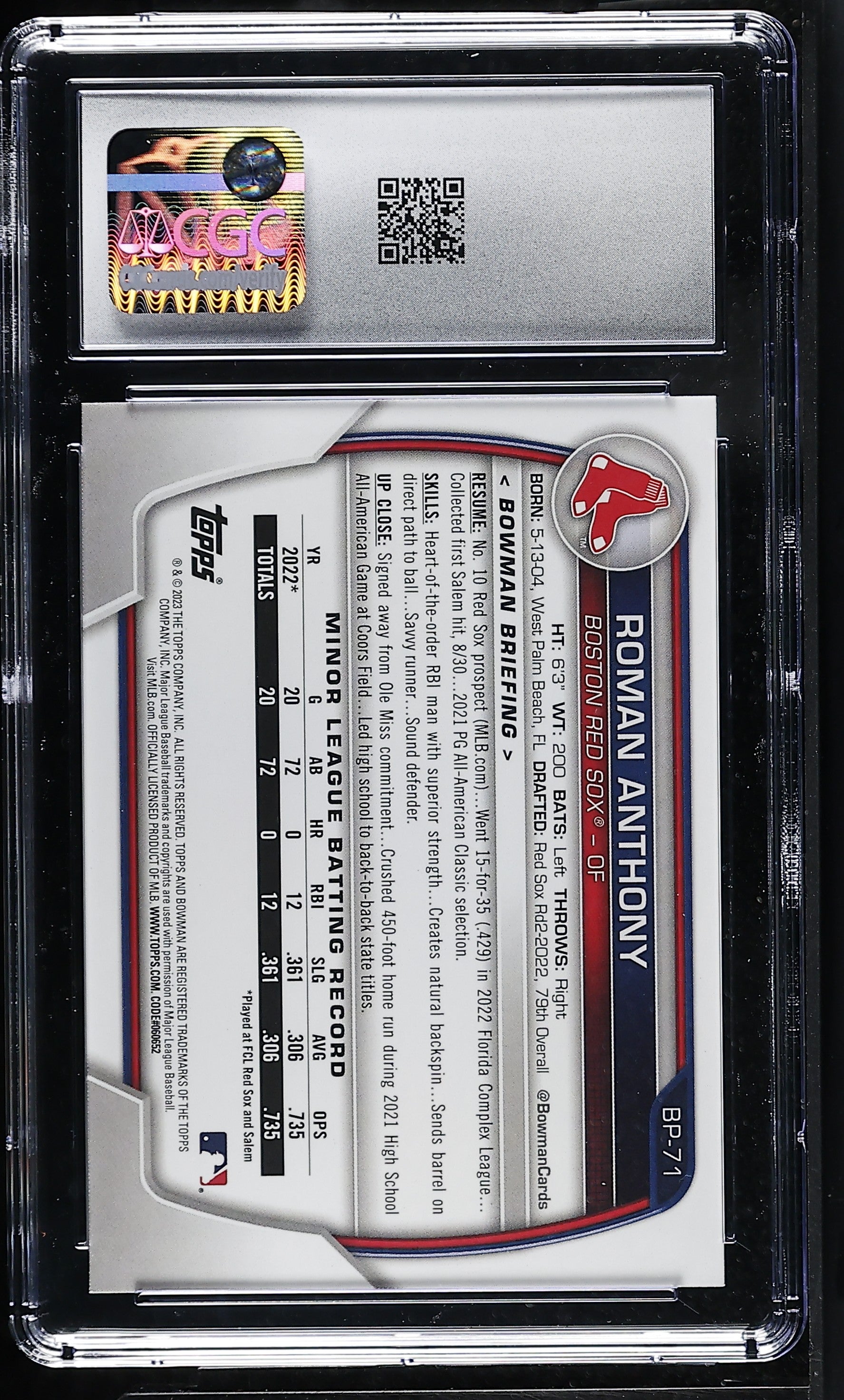 2023 Bowman Roman Anthony #BP-71 Prospects CGC 9.5