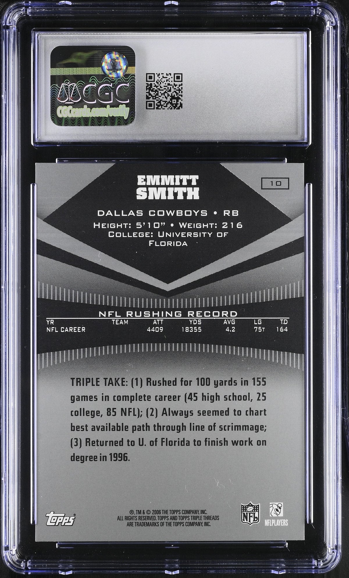 2006 Topps Triple Threads Emmitt Smith 0748/1199 #10 CGC 9.5 Dallas Cowboys