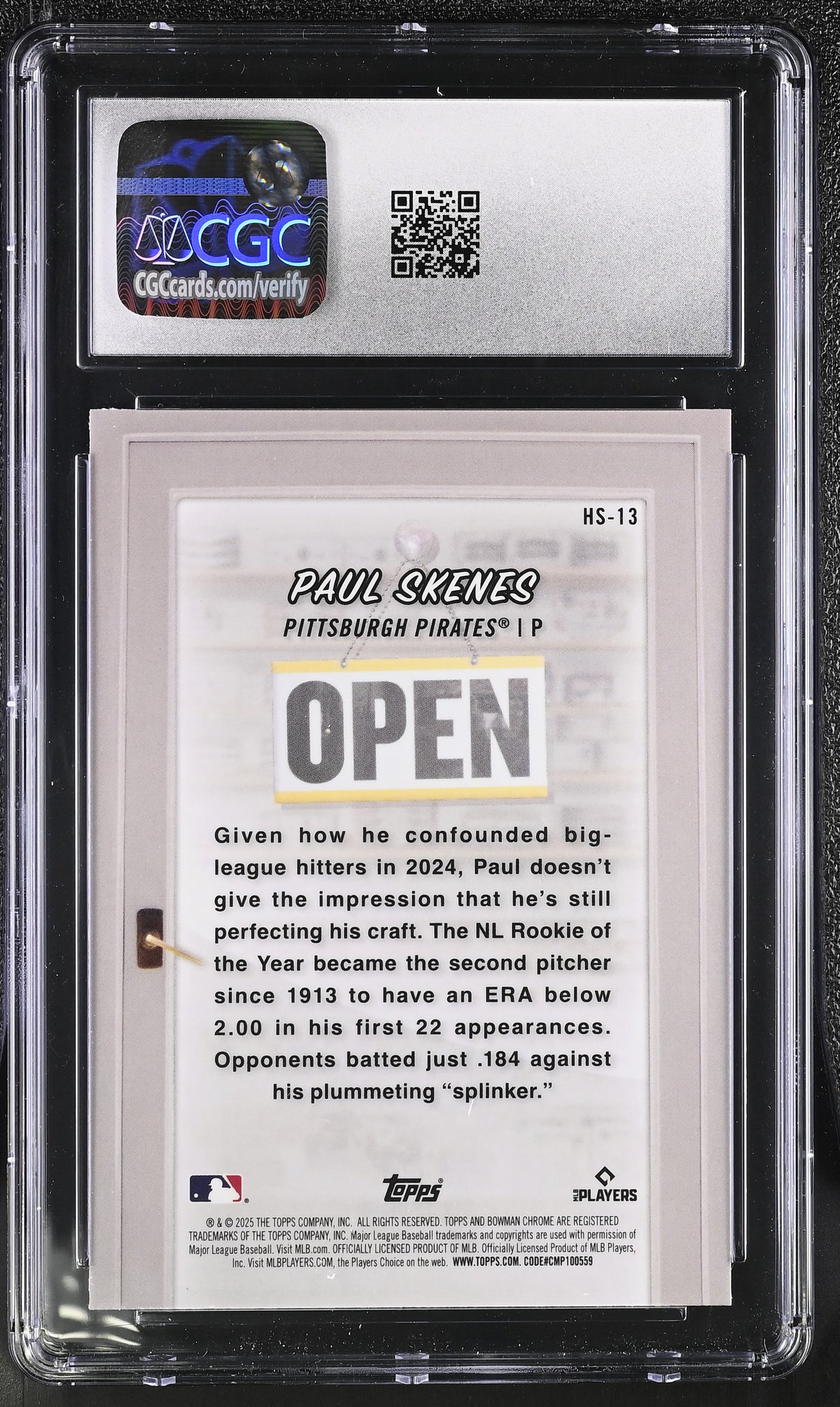 2025 Bowman Paul Skenes Hobby Stars #HS-13 CGC 10 Pittsburgh Pirates