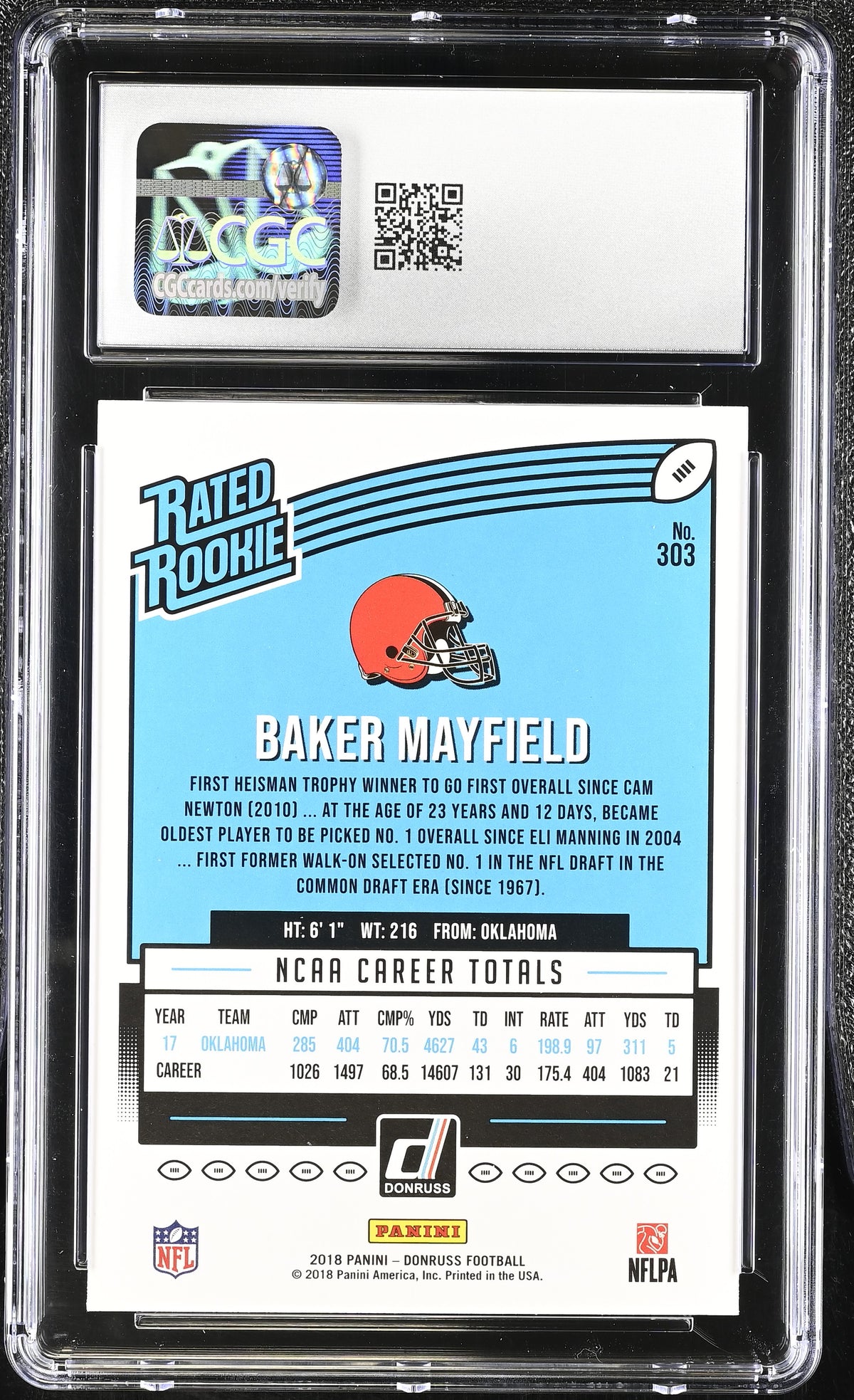 2018 Donruss Baker Mayfield Rookie #303 CGC 10 Cleveland Browns