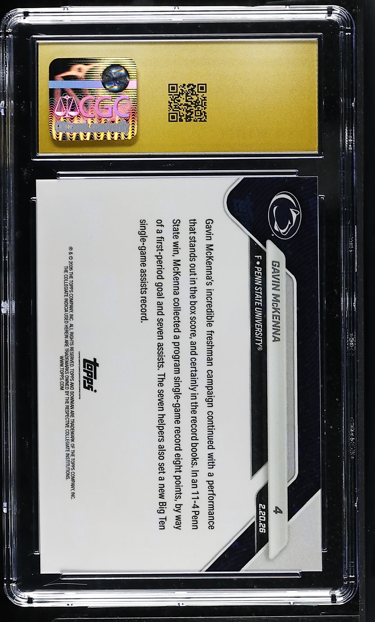 2025-26 Bowman U Now Gavin McKenna Rookie #4 CGC 10 Pristine Penn State