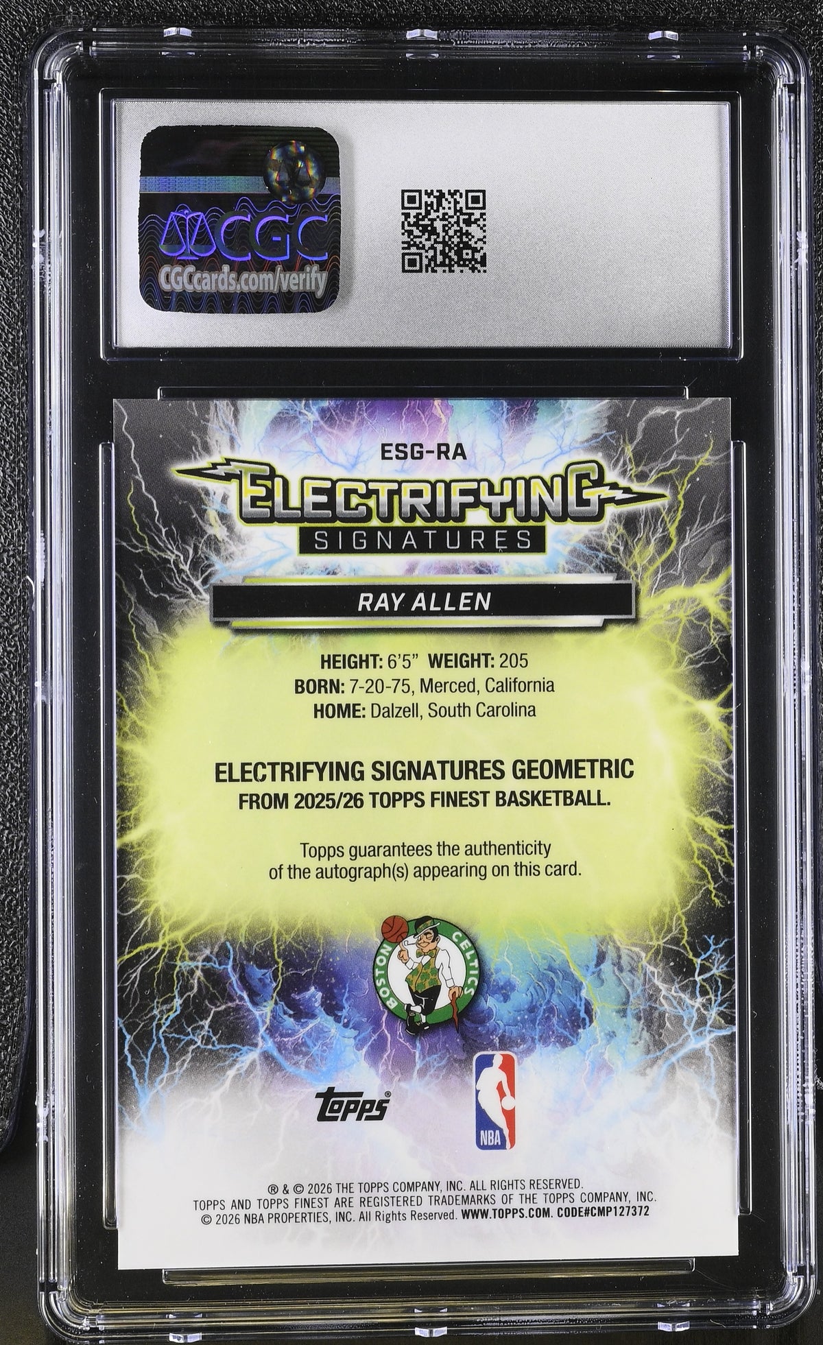 2025-26 Topps Finest Ray Allen Gold Geometric Electrifying Auto #ESG-RA CGC 9