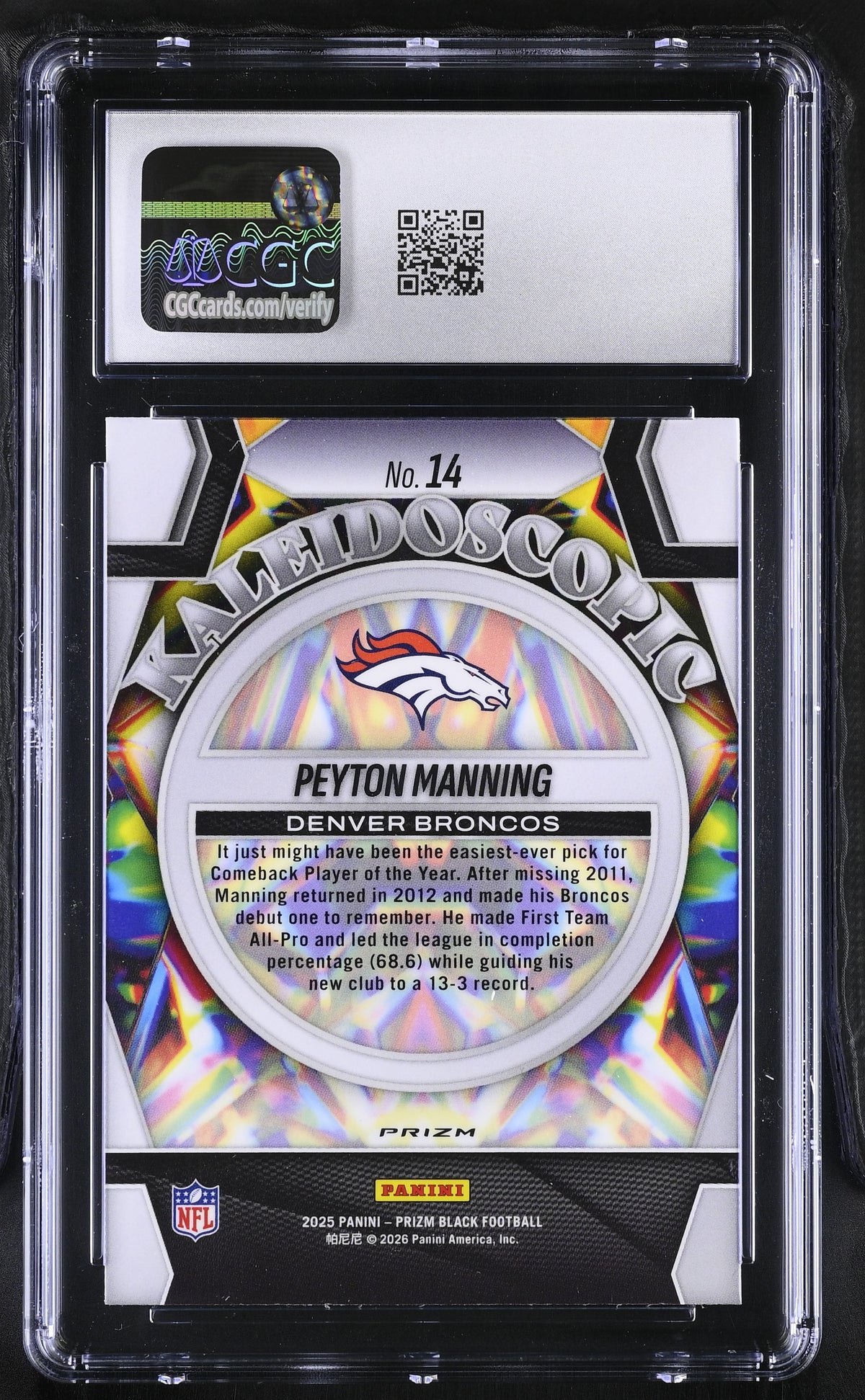 2025 Panini Prizm Black Peyton Manning Silver Kaleidoscopic #14 CGC 9.5 Broncos