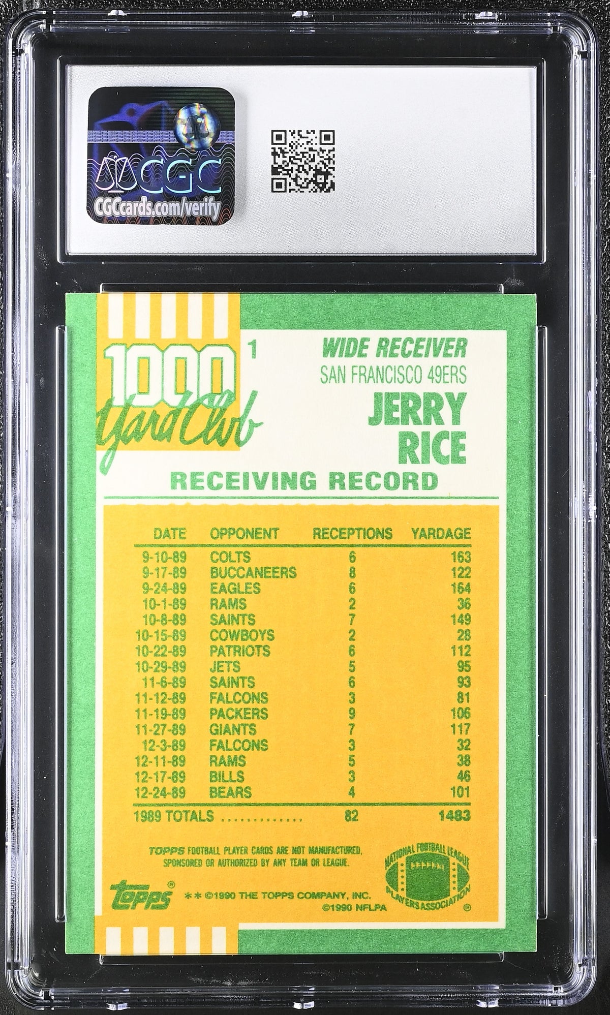 1990 Topps Jerry Rice Two Asterisks 1000 Yard Club #1 CGC 9 San Francisco 49ers