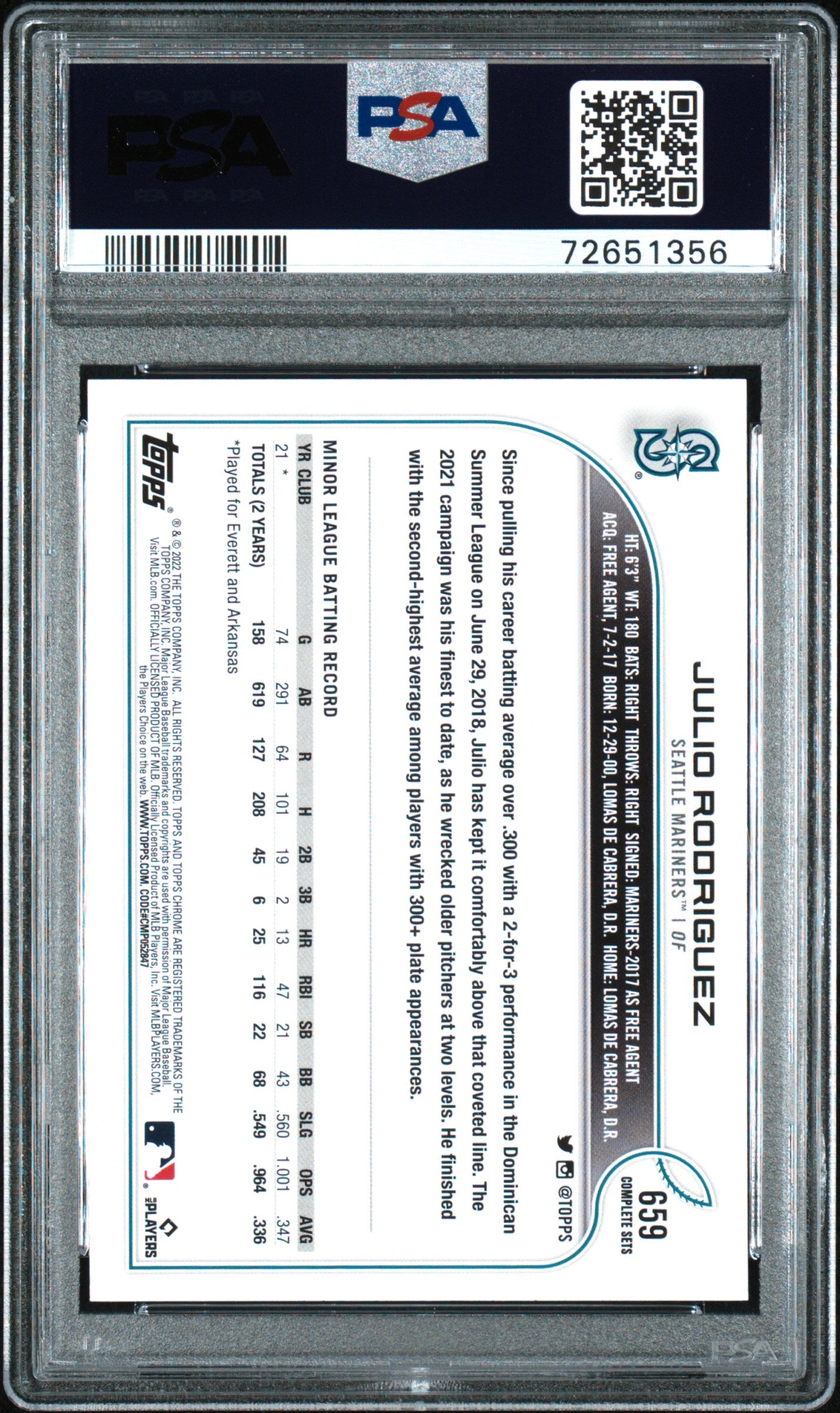 2022 Topps Complete Set Julio Rodriguez #659 Variation PSA 8