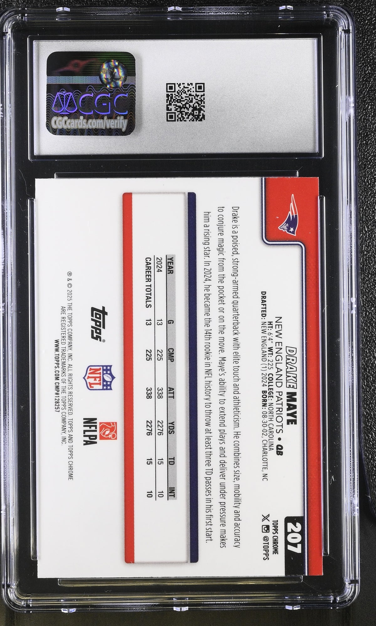 2025 Topps Chrome Drake Maye X-Fractor #207 CGC 9.5 New England Patriots