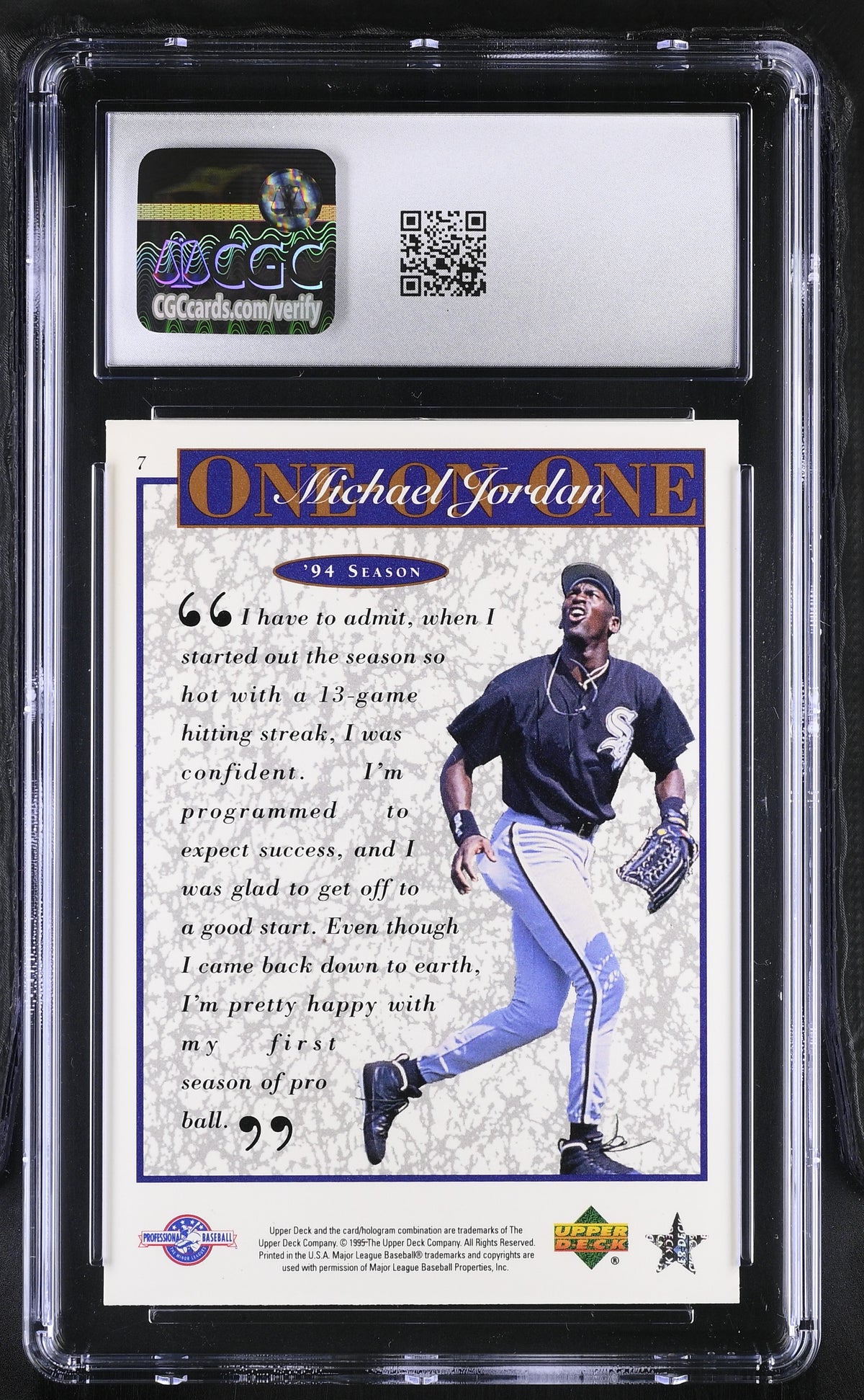 1995 Upper Deck Minors Michael Jordan Season Rookie One-On-One 7 CGC 9 White Sox