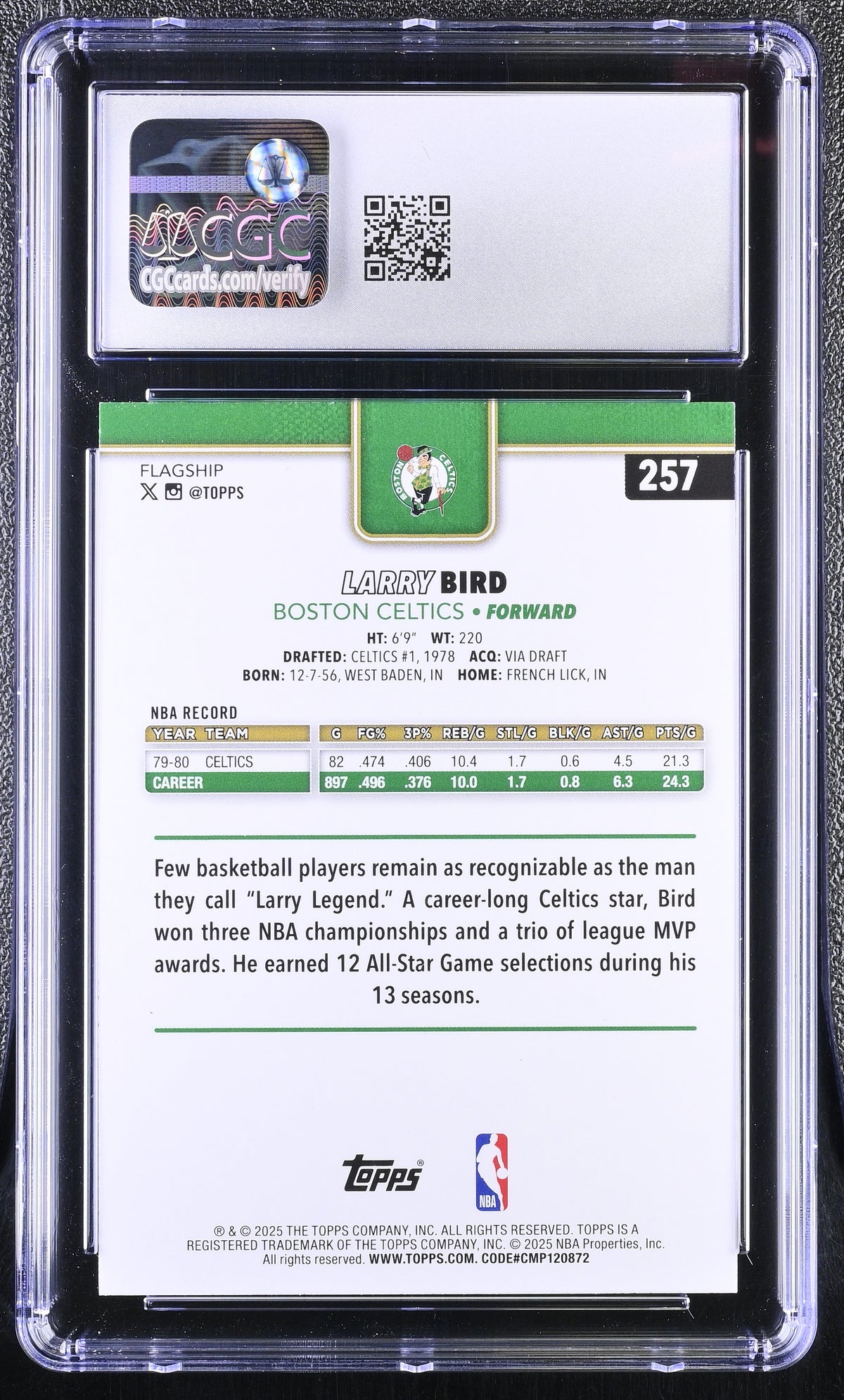 2025-26 Topps Larry Bird Blue Sandglitter #257 CGC 10 Boston Celtics