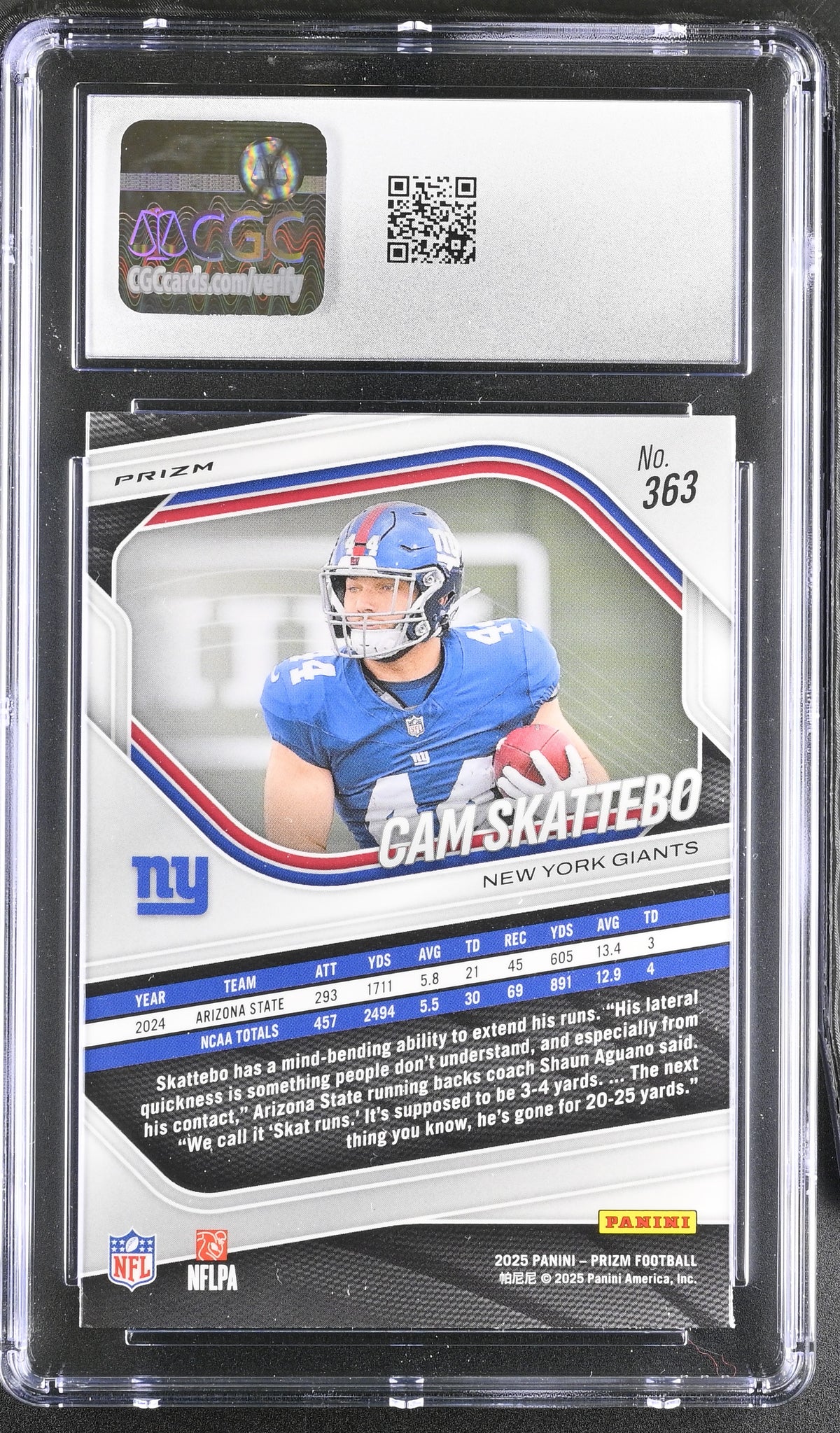2025 Panini Prizm Cam Skattebo Orange Ice Rookie #363 CGC 10 New York Giants
