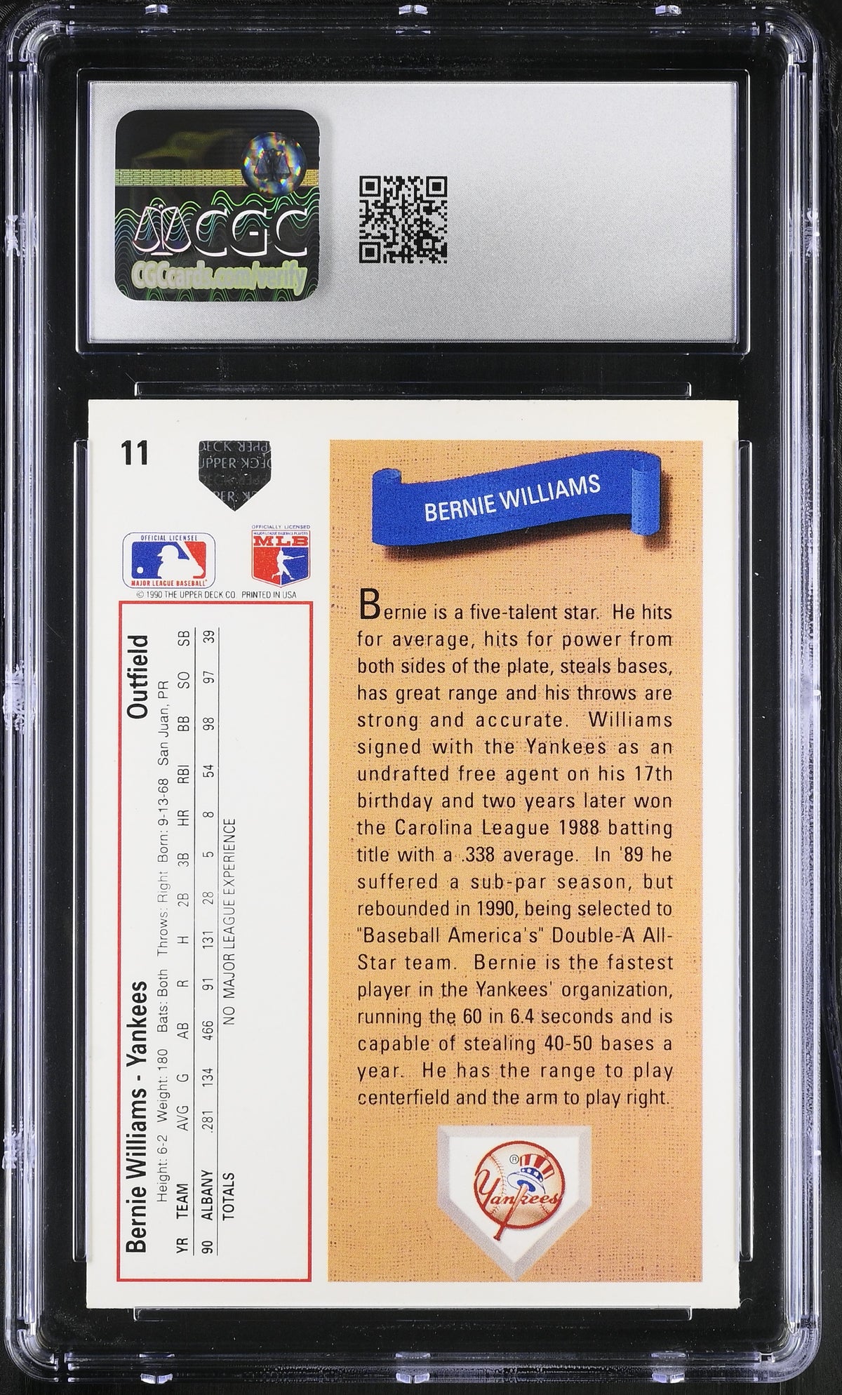 1991 Upper Deck Bernie Williams Rookie #11 CGC 9.5 New York Yankees