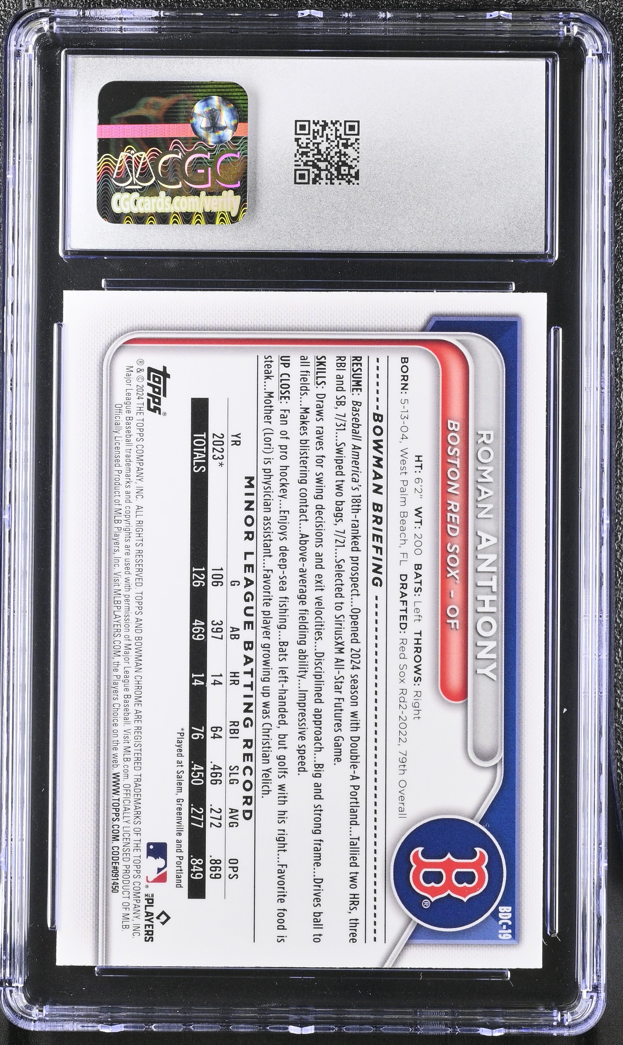 2024 Bowman Draft Roman Anthony #BDC-19 Chrome CGC 9