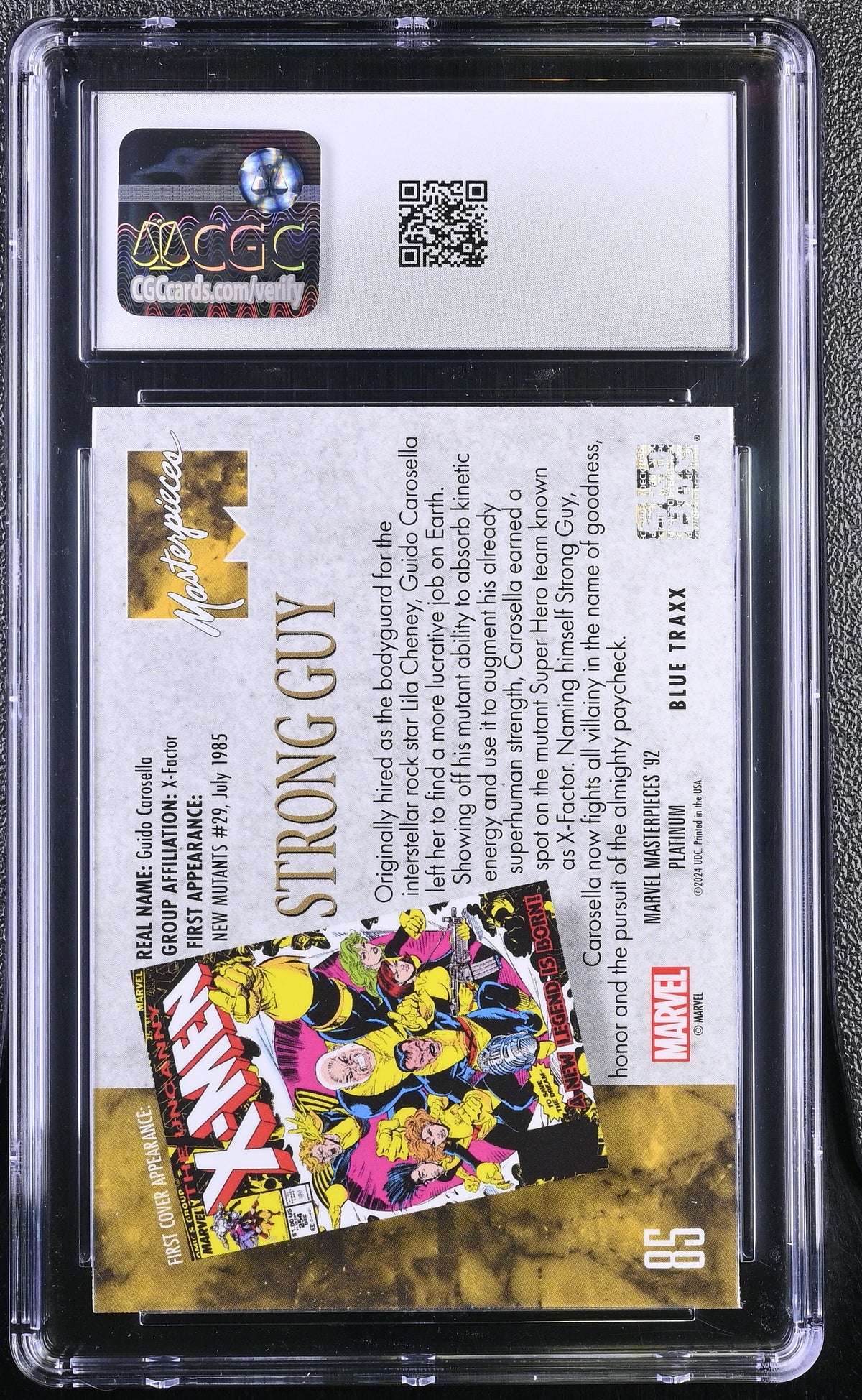 2024 Upper Deck Marvel Masterpieces '92 Strong Guy #85 Blue Traxx CGC 10