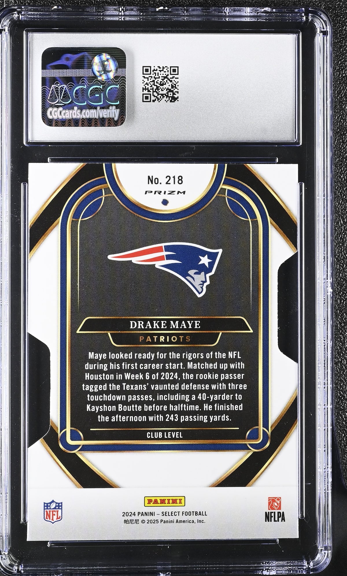 2024 Panini Select Drake Maye Silver Die-Cut Rookie #218 CGC 10 Patriots