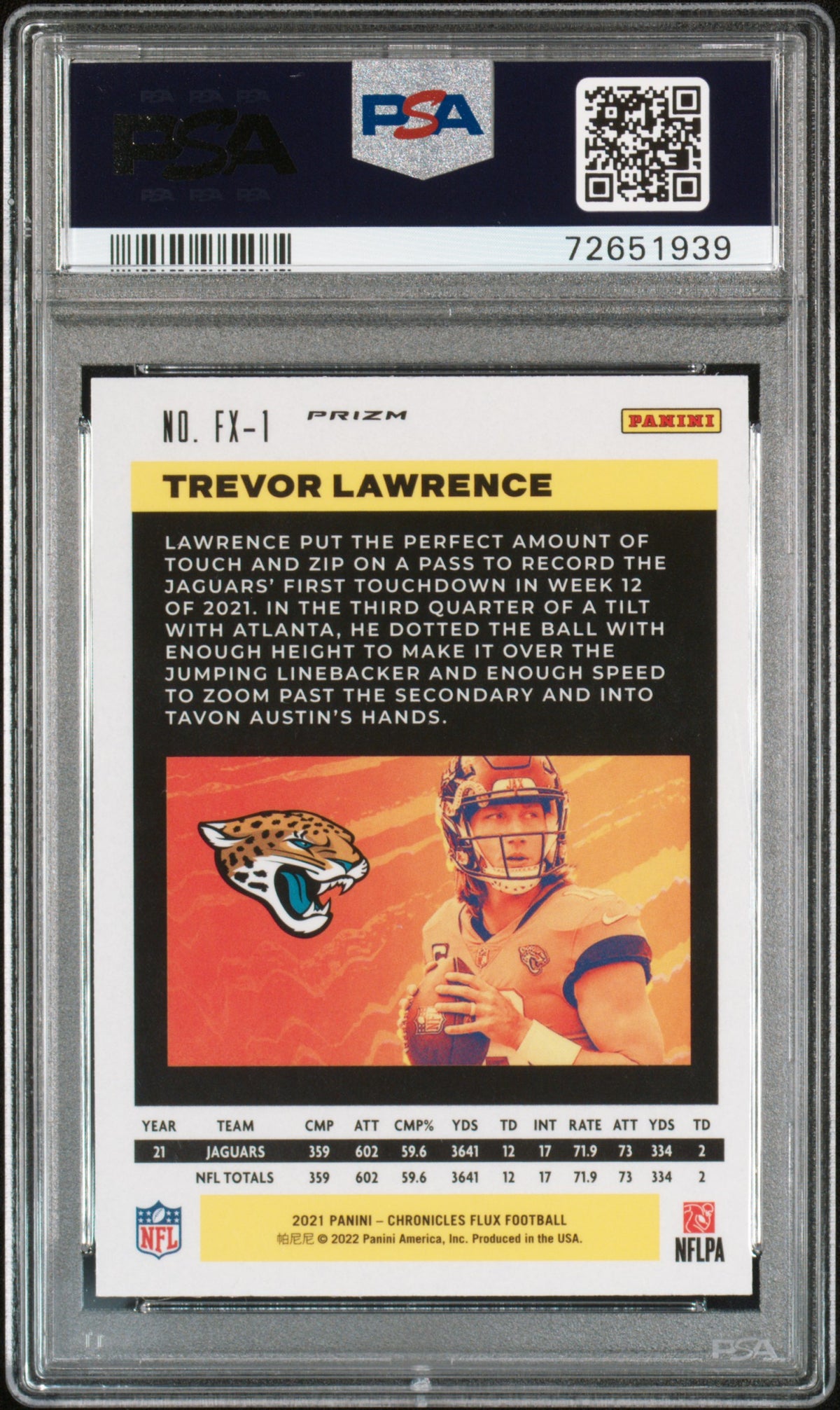 2021 Panini Chronicles Flux Rookies Trevor Lawrence Silver Rookie PSA 10 Jaguars