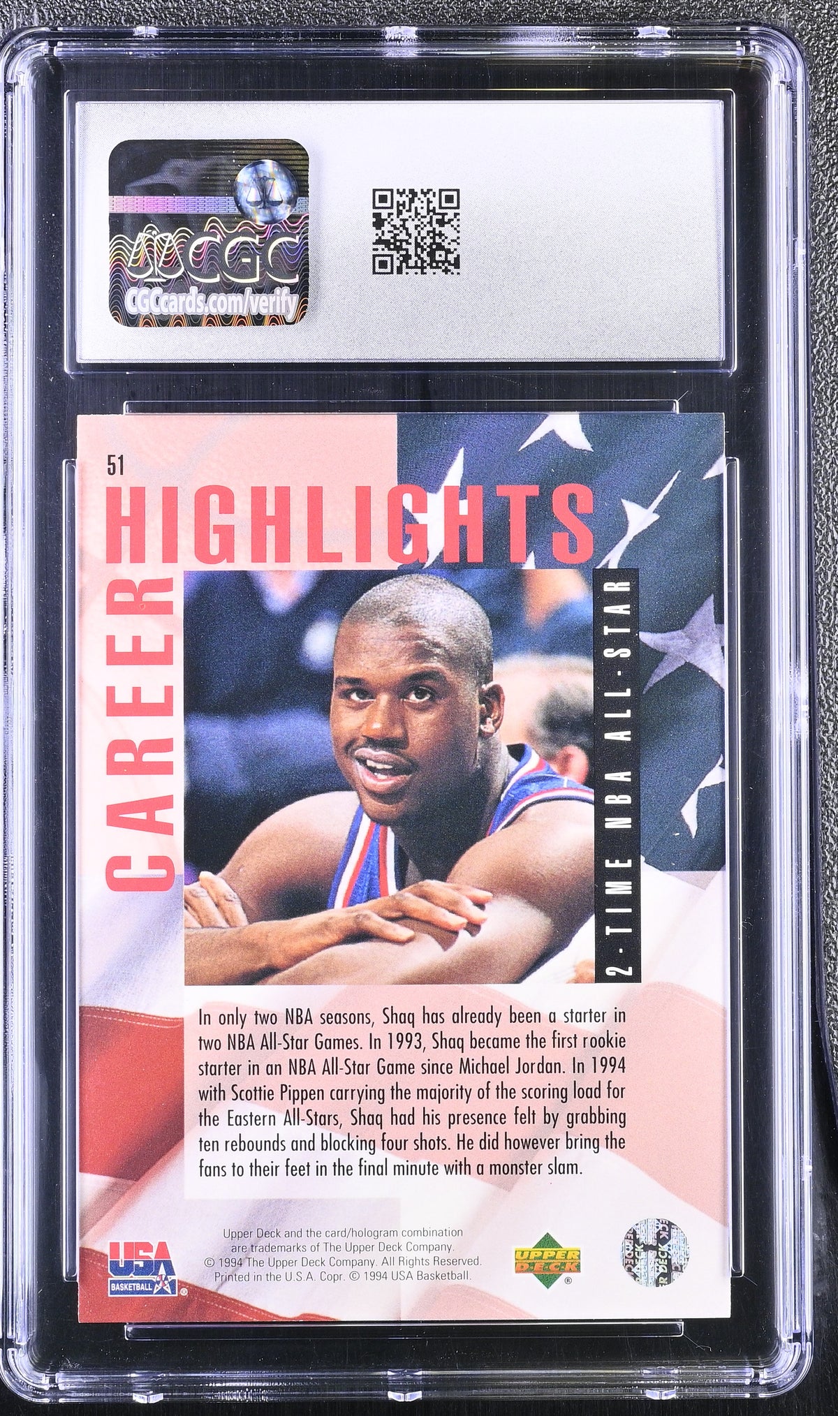 1994 Upper Deck Usa Shaquille O'Neal Gold Medal #51 CGC 9.5