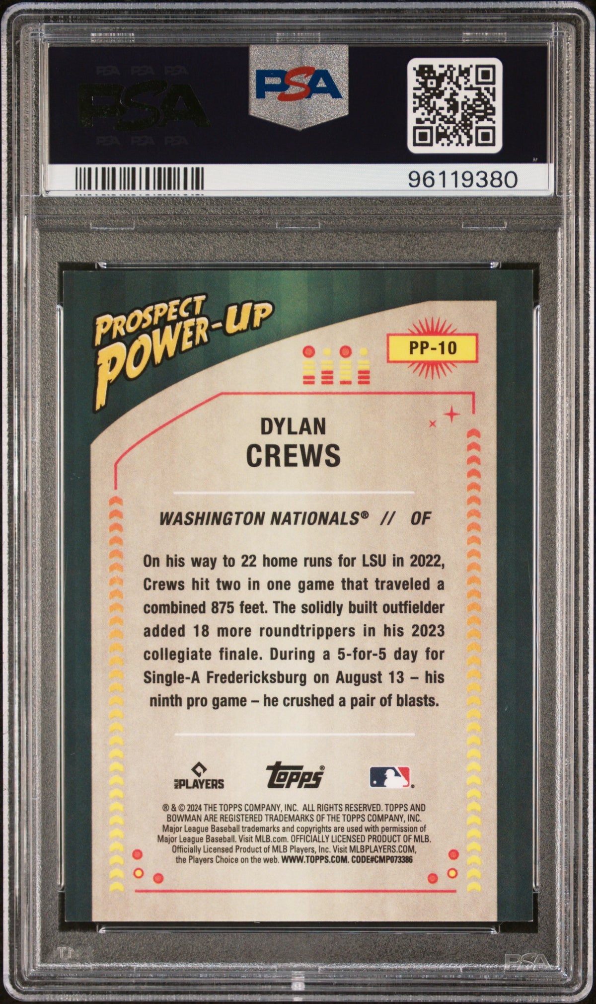 2024 Bowman Mega Box Chrome Power-Up Dylan Crews Pink /199 Rookie #PP10 PSA 9