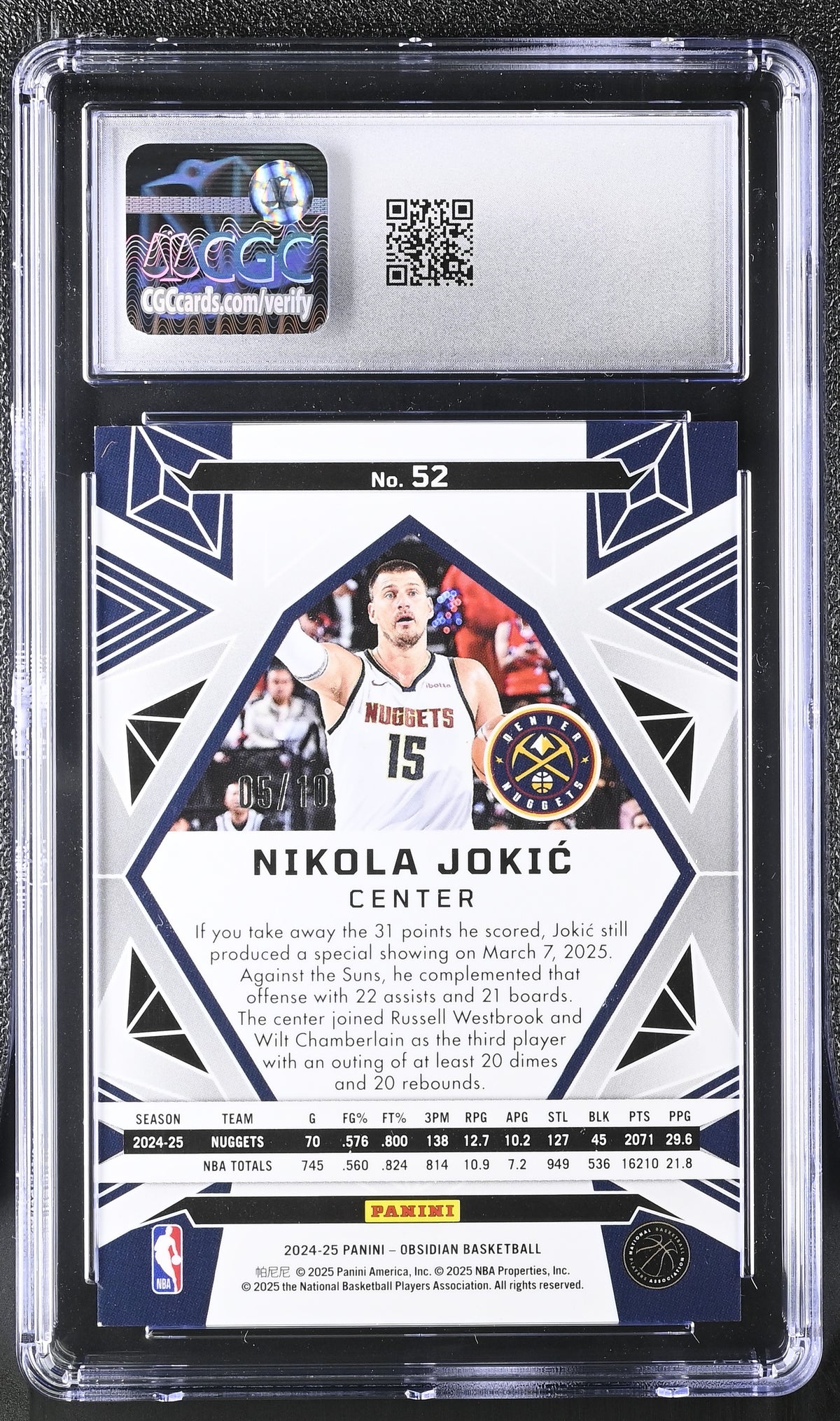 2024-25 Obsidian Nikola Jokic Electric Etch Molten Mojo /10 #52 CGC 9 Nuggets