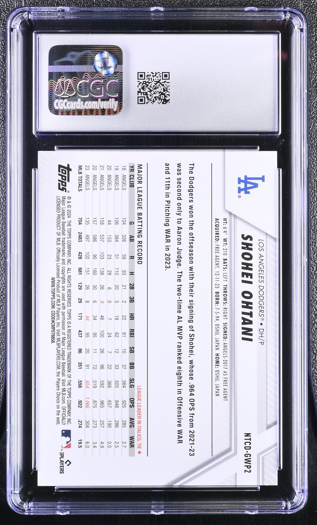 2024 Topps National Trading Card Day Shohei Ohtani #NTCD-GWP2 CGC 10 Dodgers