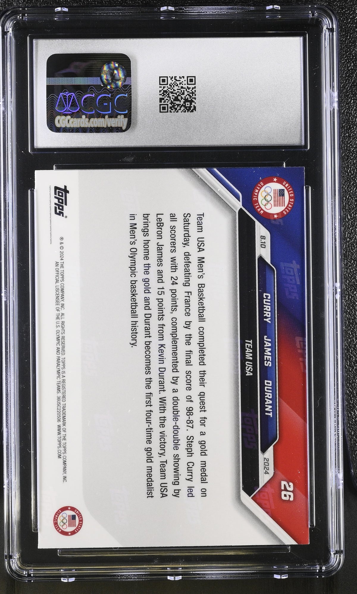 2024 Topps Now Olympic Games Kevin Durant LeBron James Stephen Curry #26 CGC 9