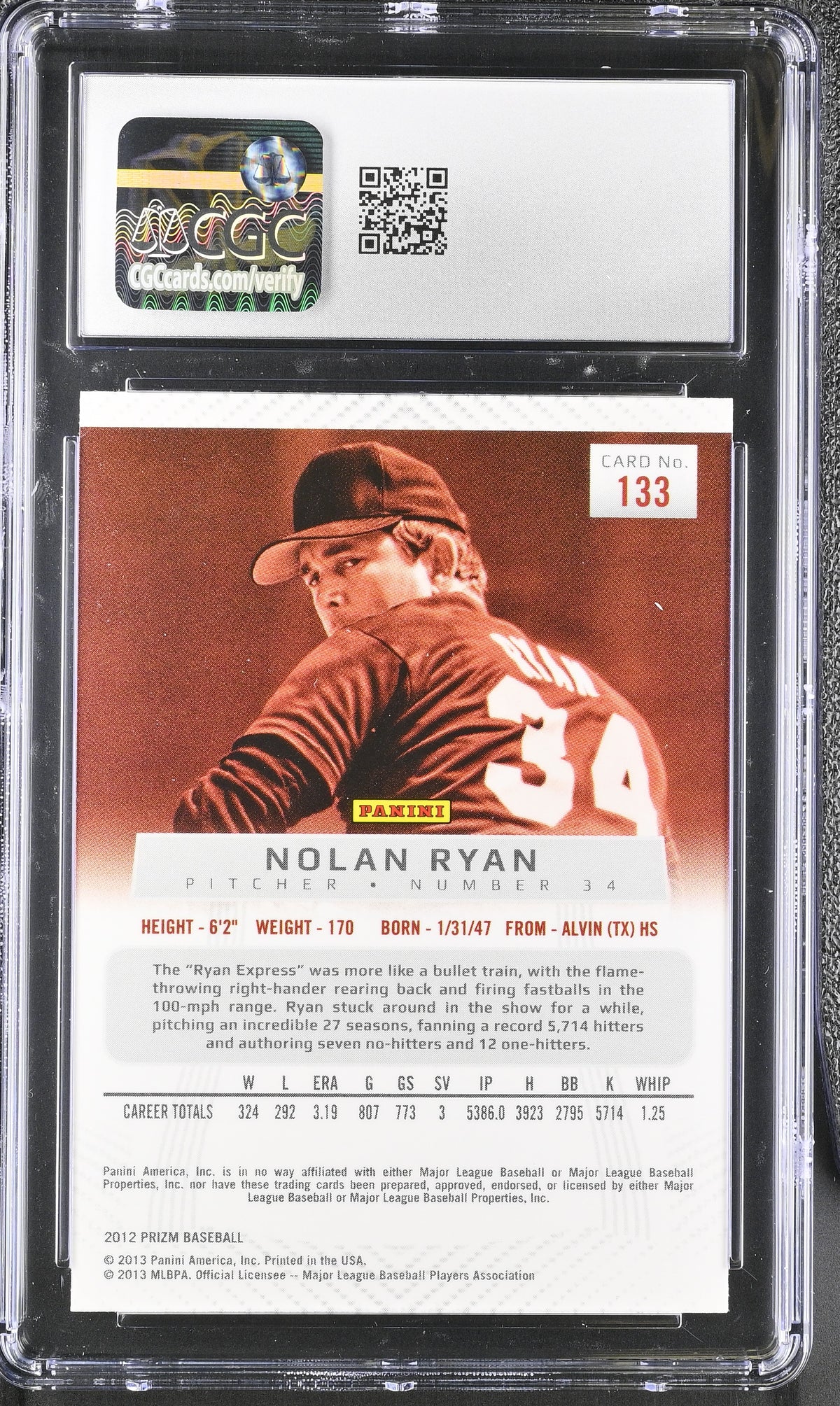 2012 Panini Prizm Nolan Ryan #133 CGC 10 Houston Astros