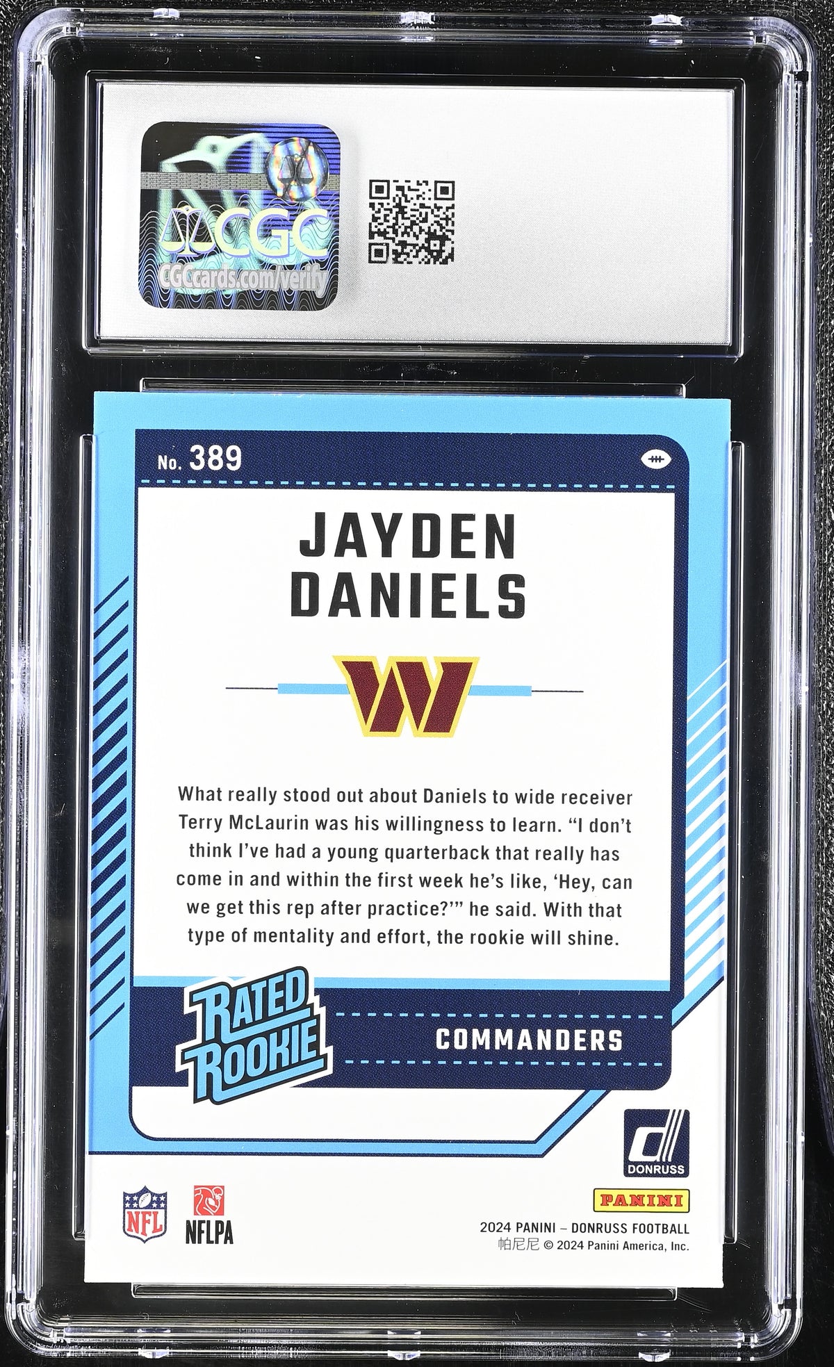 2024 Donruss Jayden Daniels Rookie #389 CGC 10 Washington Commanders