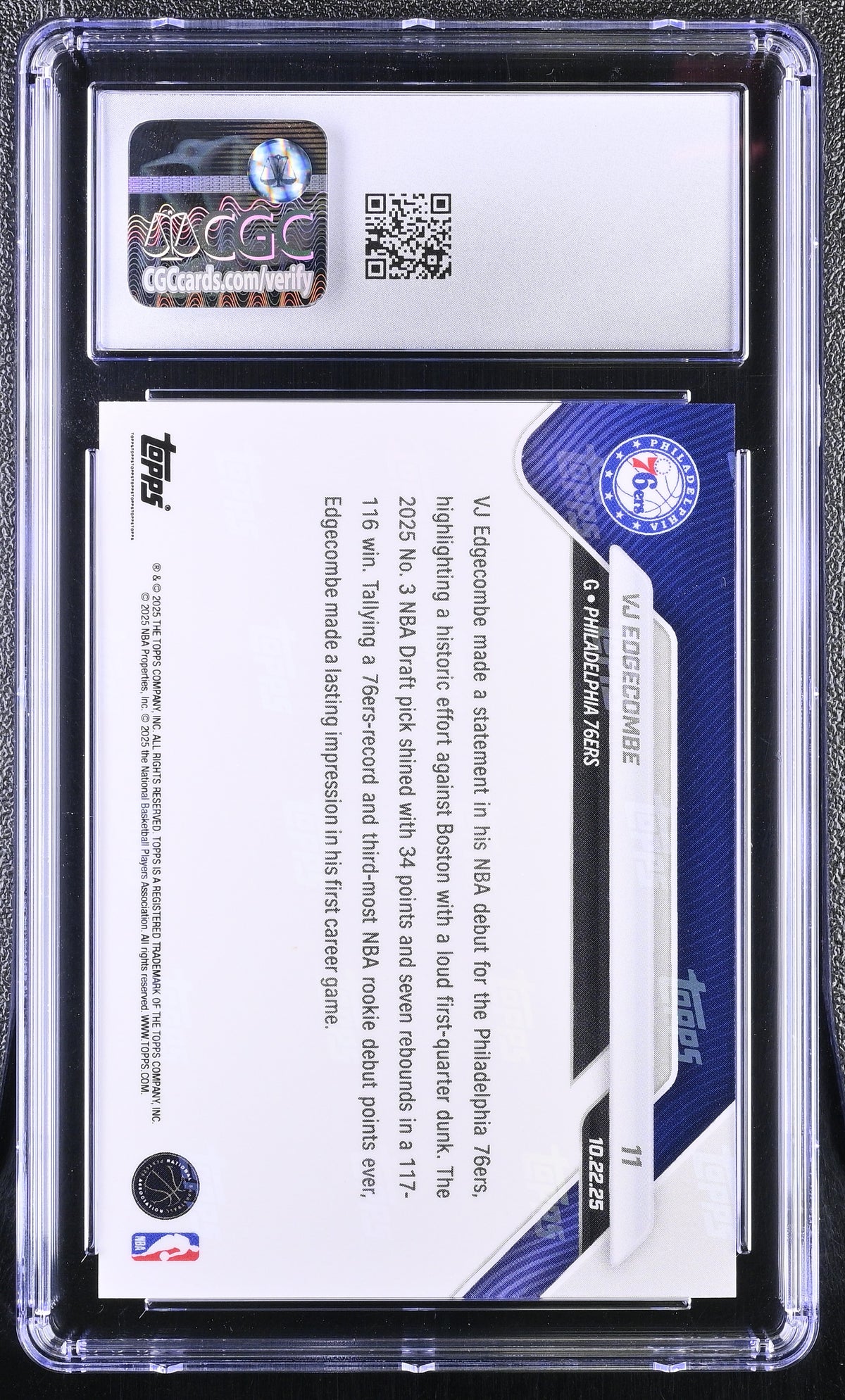 2025-26 Topps Now VJ Edgecombe Rookie #11 CGC 10 Philadelphia 76ers