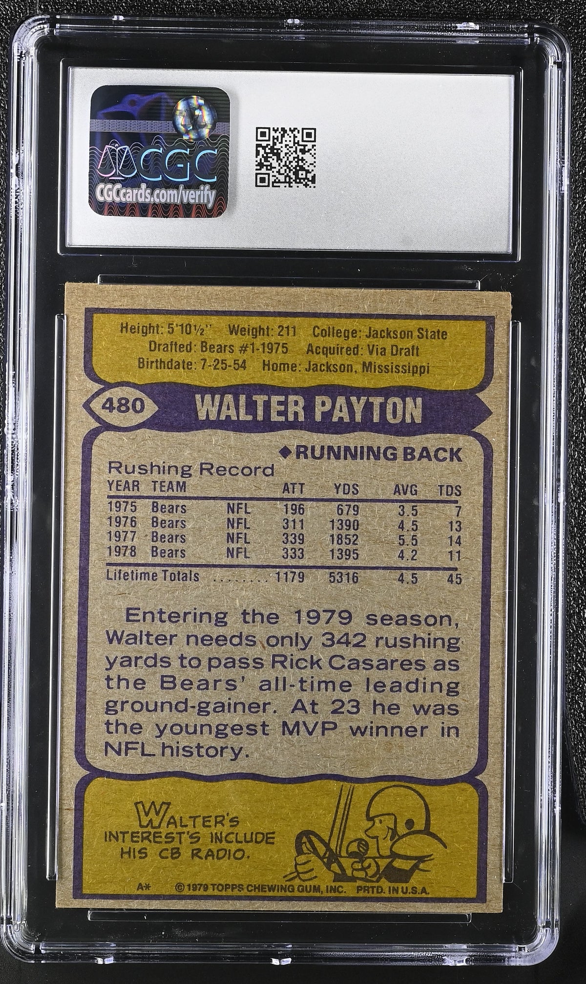 1979 Topps Walter Payton All Pro #480 CGC 5.5 Chicago Bears