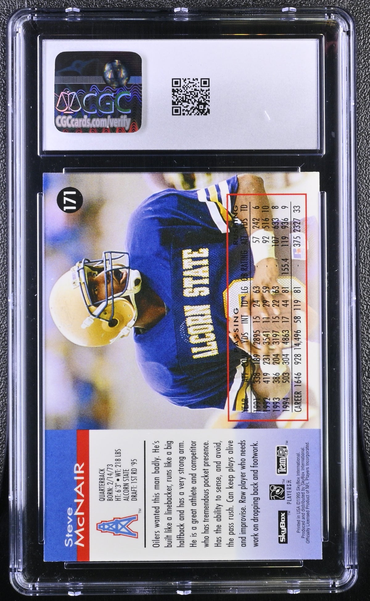 1995 Skybox Impact Steve McNair Rookie #171 CGC 9.5 Houston Oilers