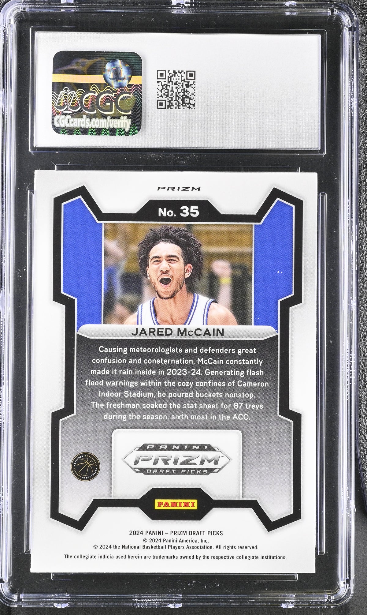 2024 Panini Prizm Draft Picks Jared McCain Purple Wave Rookie #35 CGC 10 Duke