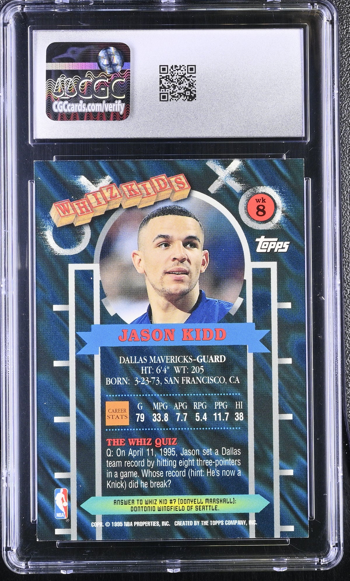 1995-96 Topps Jason Kidd Whiz Kids #WK8 CGC 9