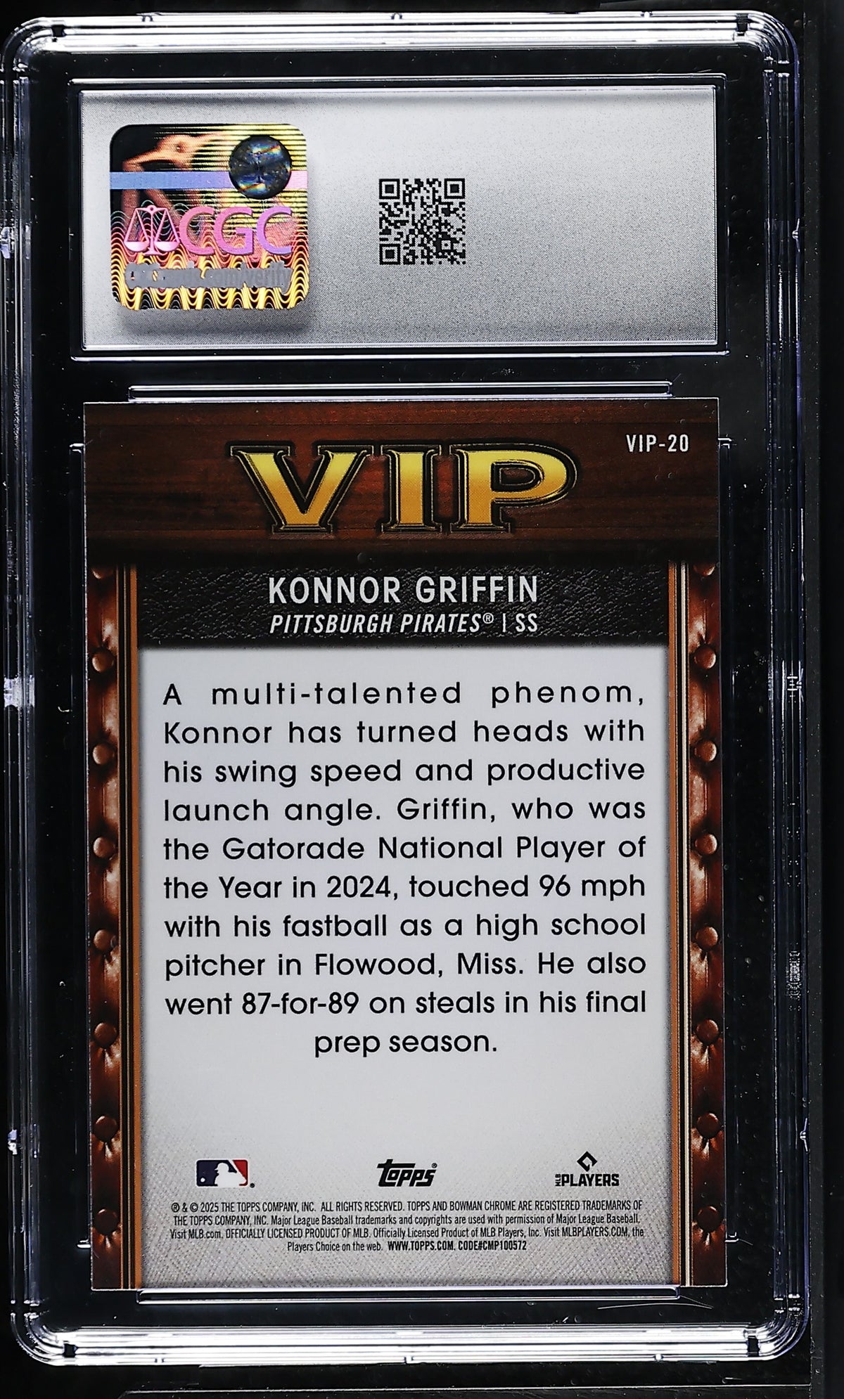 2025 Bowman Konnor Griffin Rookie Very Important Prospects VIP-20 CGC 10 Pirates