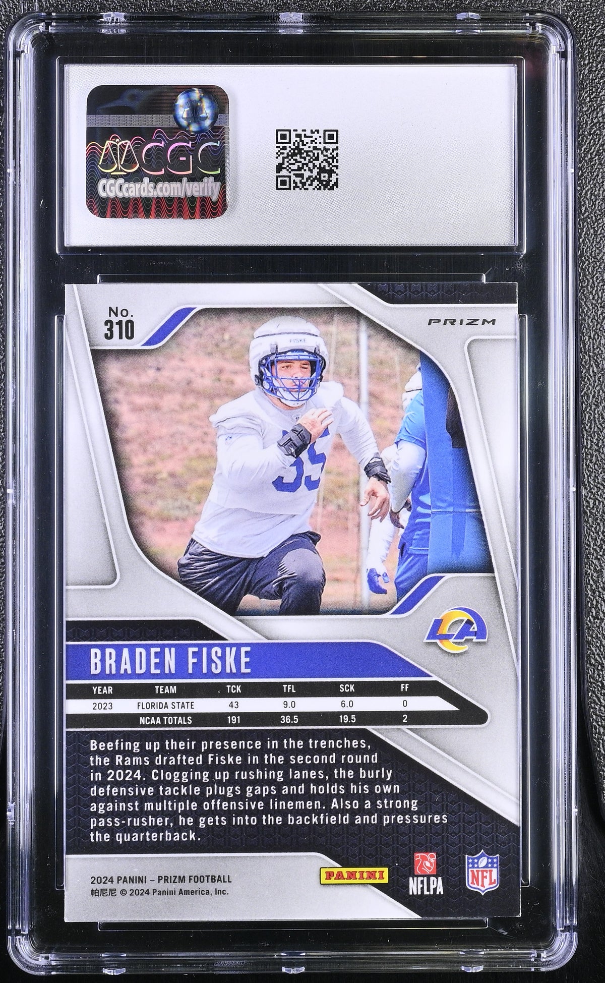 2024 Panini Prizm Braden Fiske Black & White Checker Rookie #310 CGC 10 Rams
