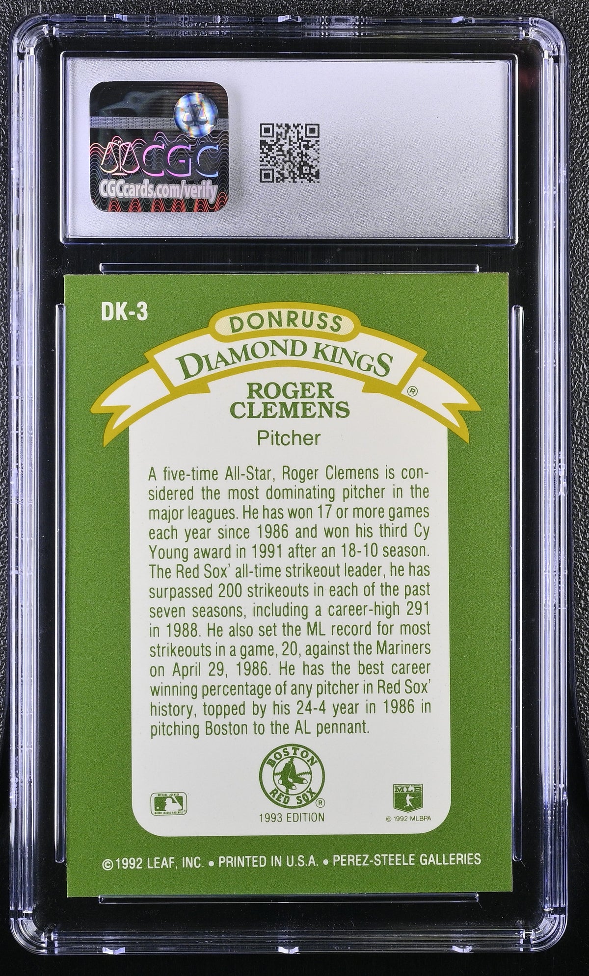 1993 Donruss Roger Clemens Diamond Kings #DK-3 CGC 9.5 Boston Red Sox