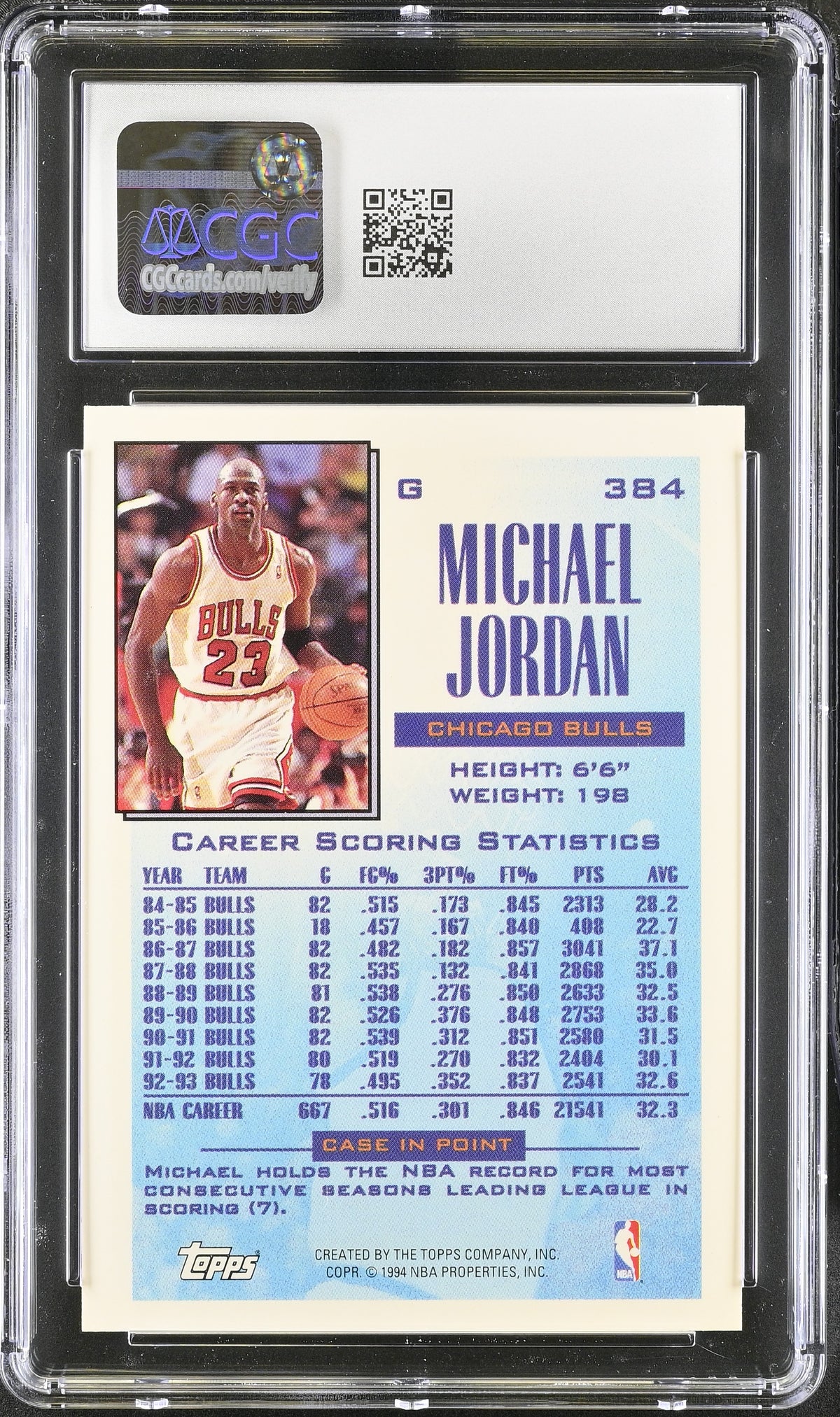 1993-94 Topps Michael Jordan #384 CGC 9 Chicago Bulls