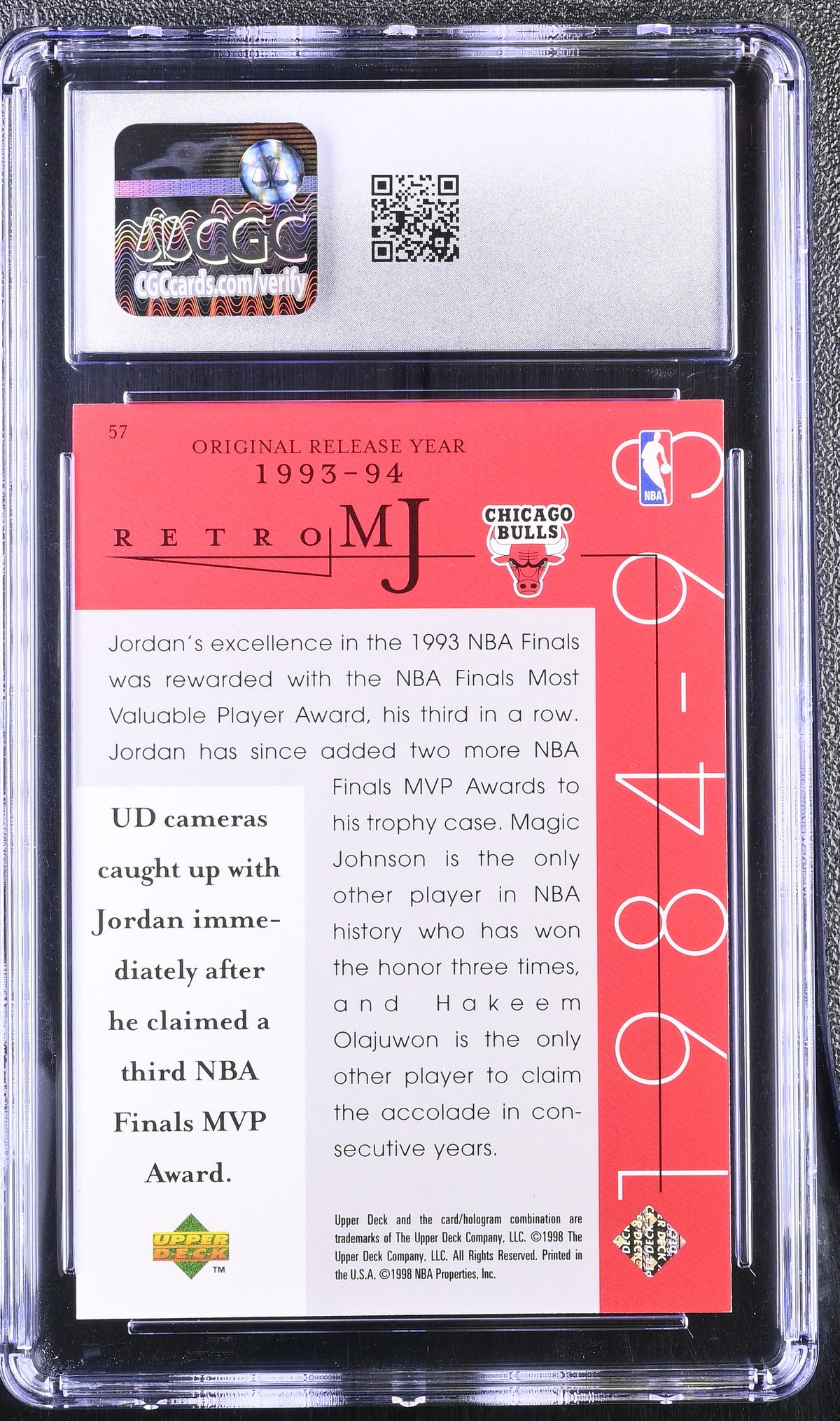 1998 Upper Deck MJ Career Collection Michael Jordan #57 CGC 9.5 Chicago Bulls