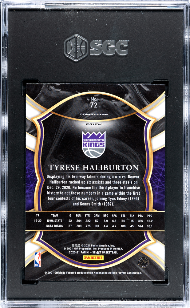 2020 Panini Select Tyrese Haliburton Prizm Rookie #72 SGC 10 Sacramento Kings