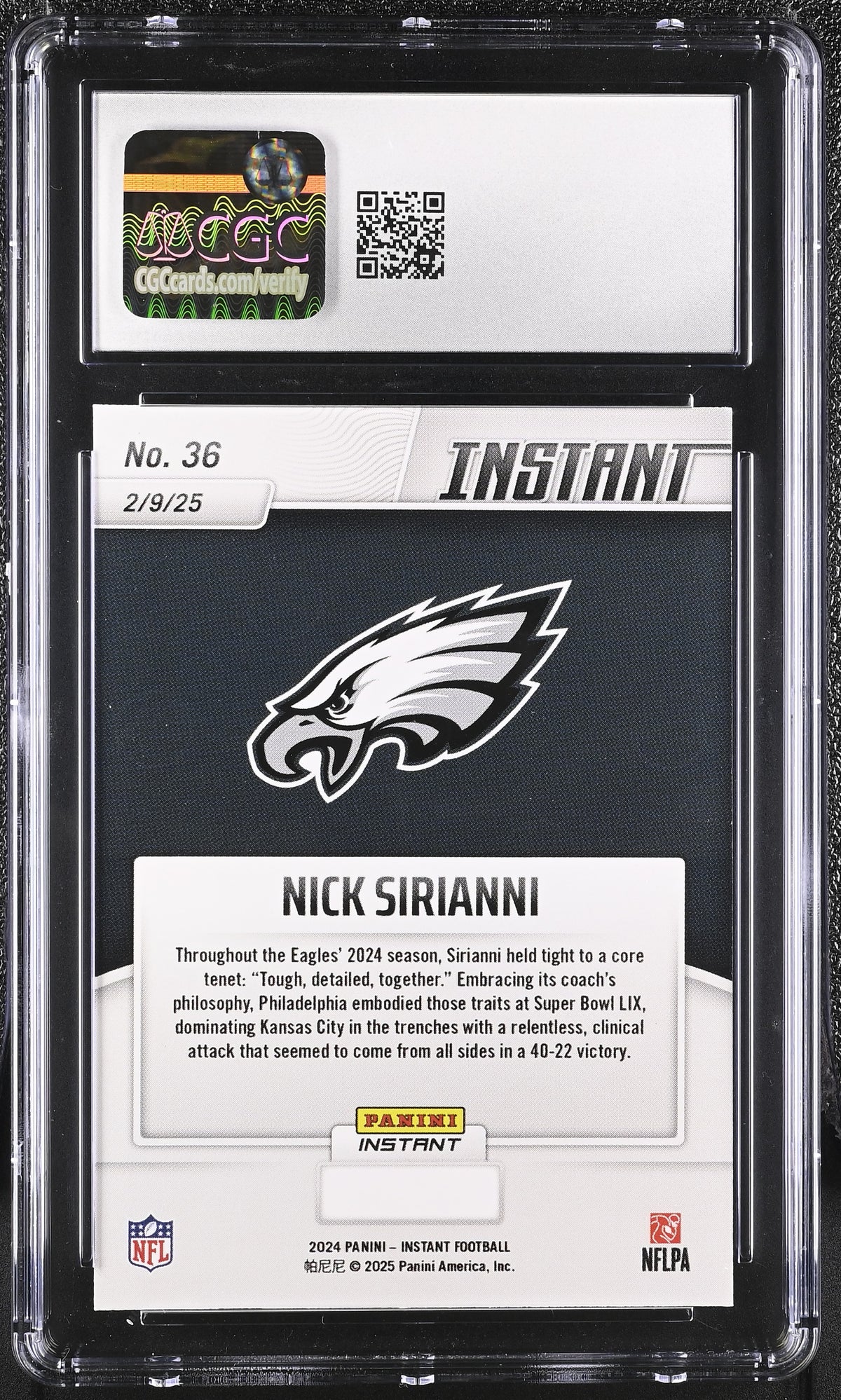2024 Panini Instant LIX Champions Nick Sirianni Philadelphia Eagles #36 CGC 10