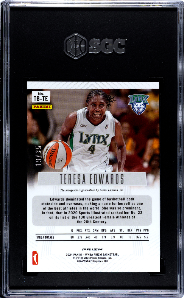2024 Panini Prizm Wnba Teresa Edwards Throwback Auto Teal /35 #TB-TE SGC 9 Lynx