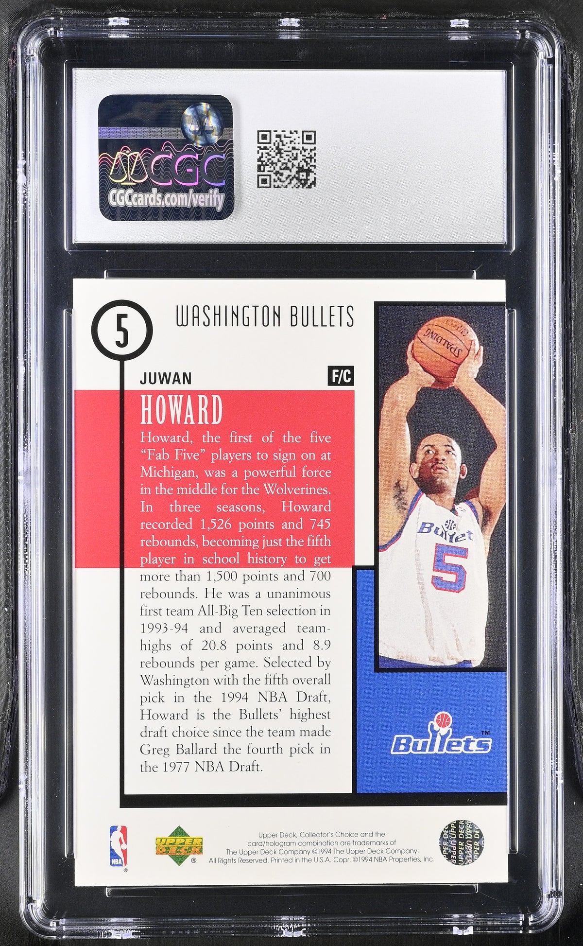 1994-95 Collector's Choice Juwan Howard Rookie Draft Trade #5 CGC 10 Bullets