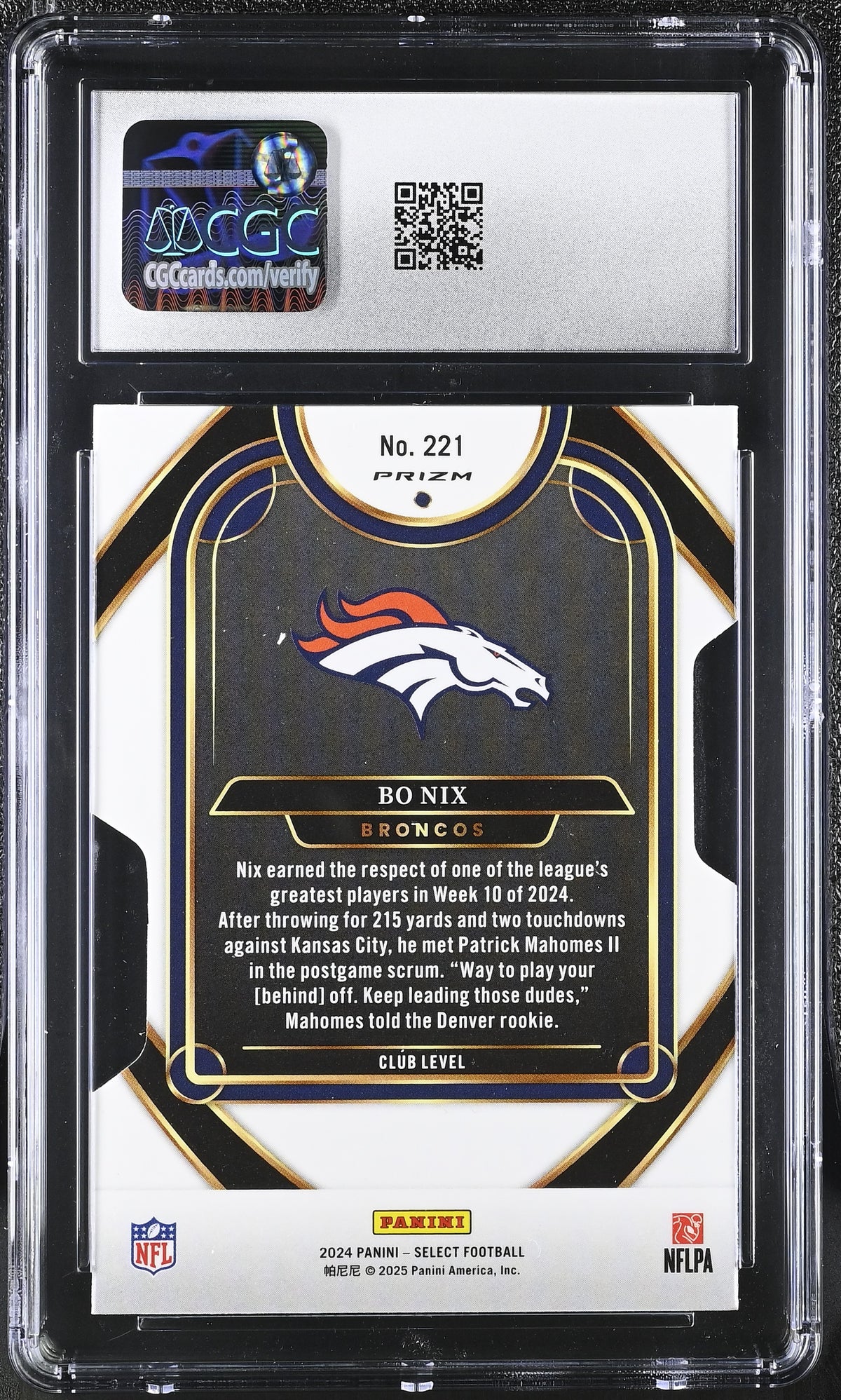 2024 Panini Select Bo Nix Silver Die-Cut Rookie #221 CGC 9.5 Denver Broncos