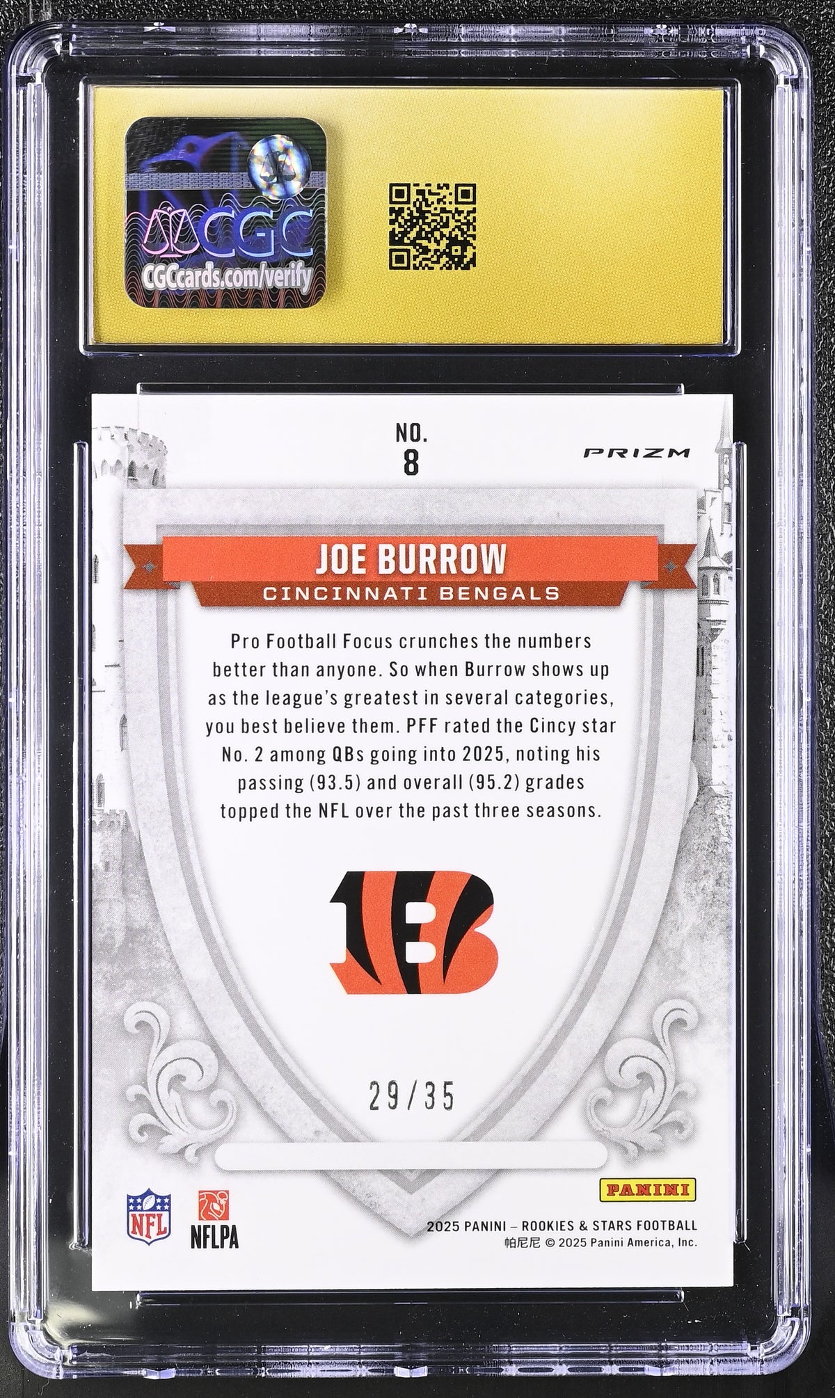 2025 Panini Rookies & Stars Joe Burrow Purple /35 Crusade #8 CGC 10 Pristine