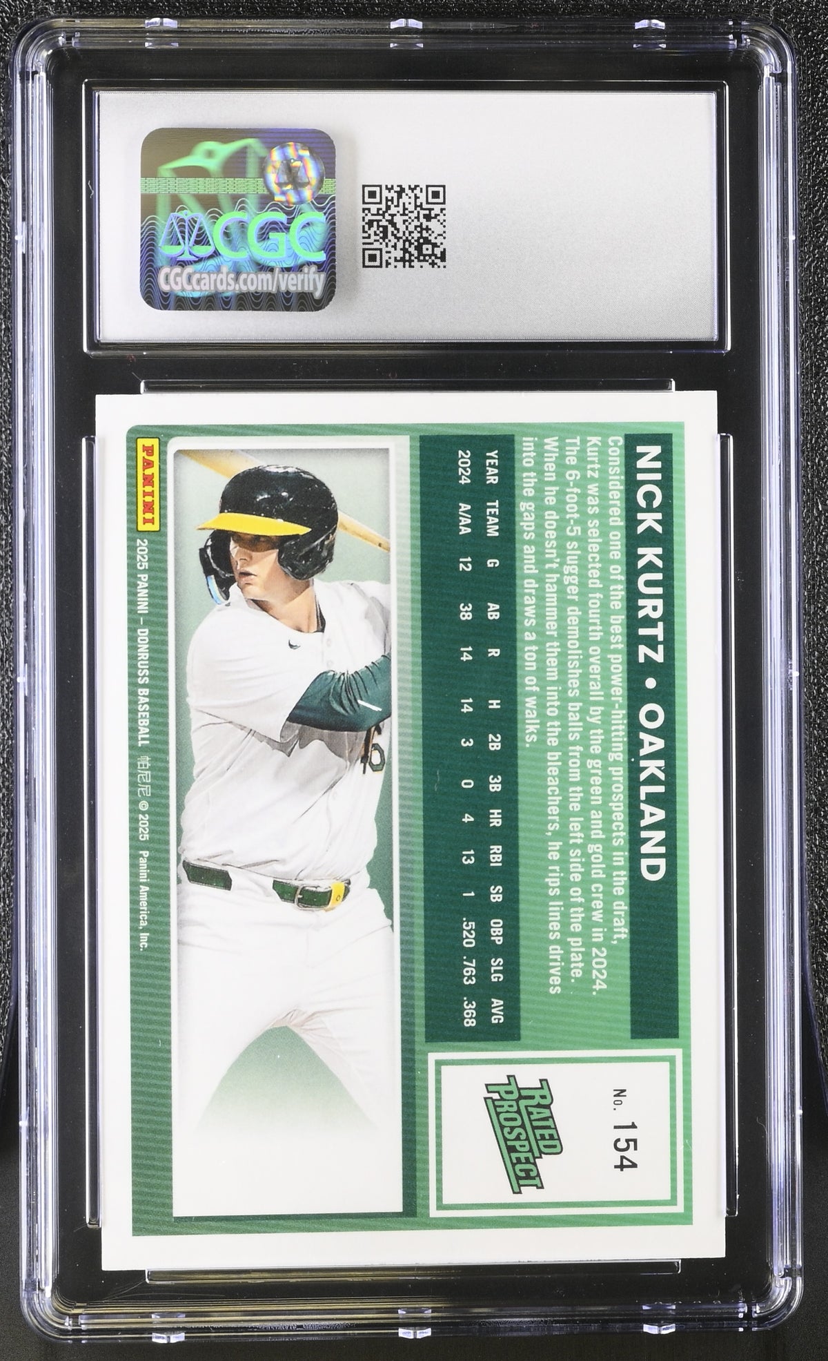 2025 Donruss Nick Kurtz Red /250 Rookie #154 CGC 9 Oakland Athletics