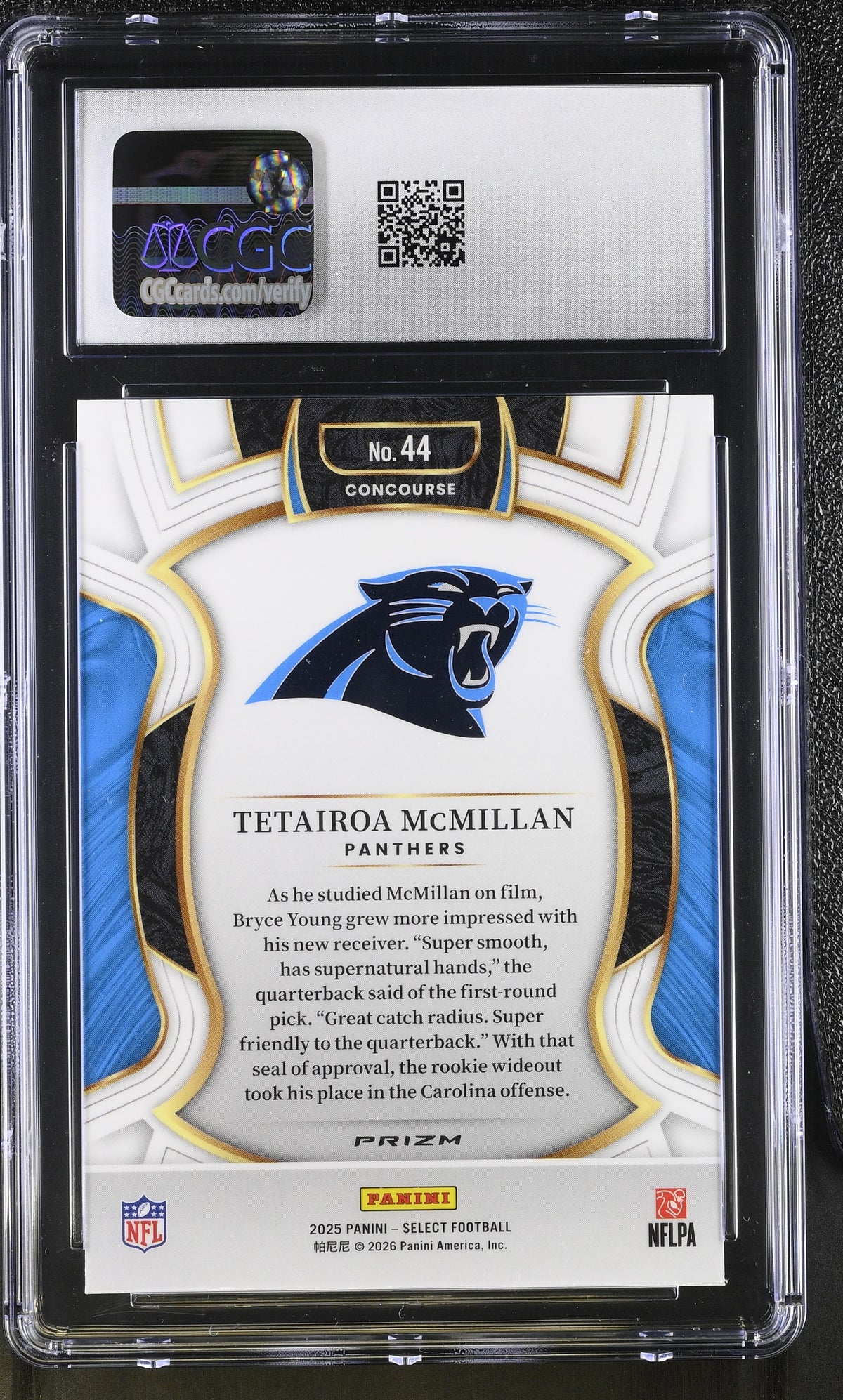 2025 Panini Select Tetairoa McMillan Silver Rookie #44 CGC 9.5 Carolina Panthers