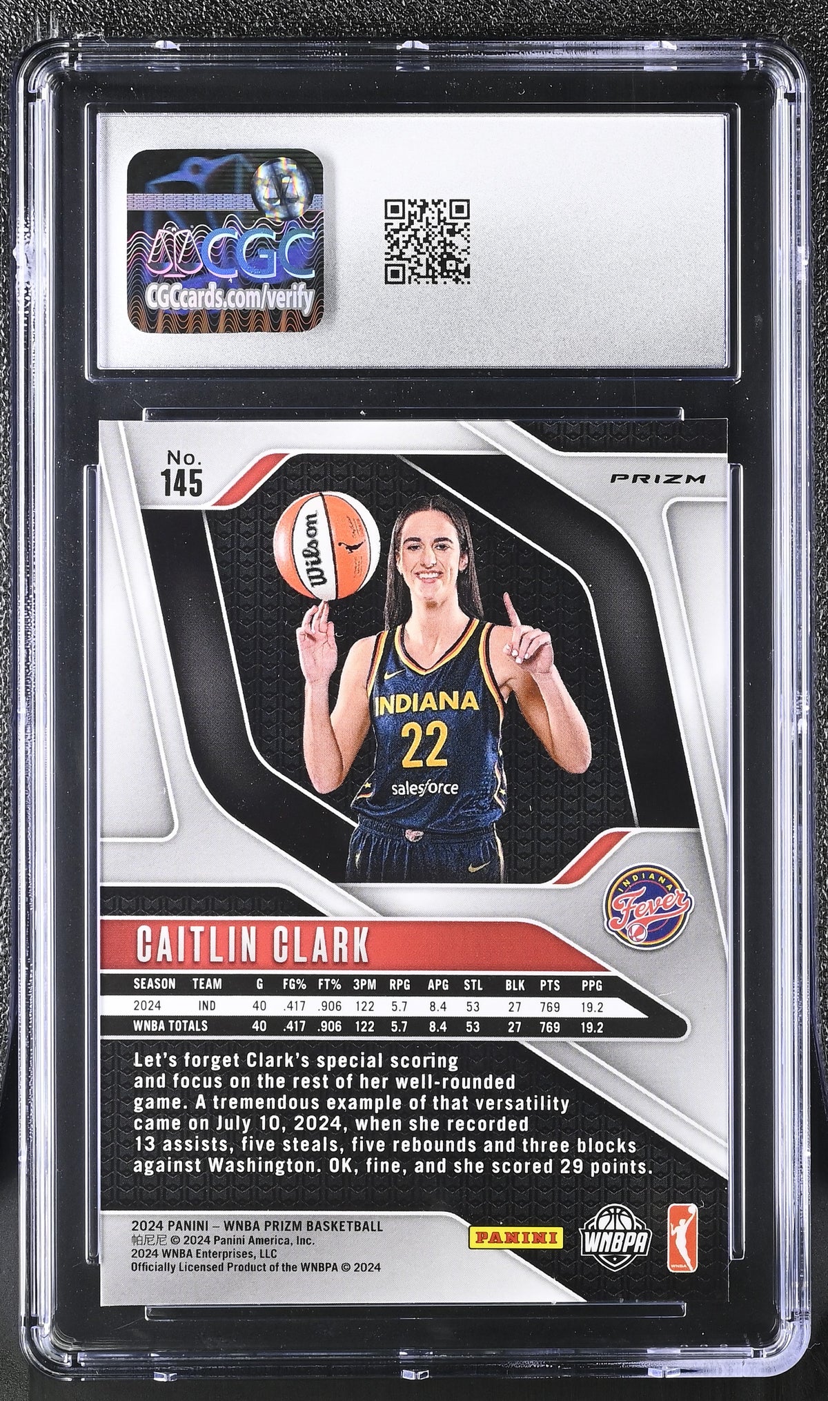 2024 Panini Prizm WNBA Caitlin Clark Orange Ice Rookie #145 CGC 9 Indiana Fever